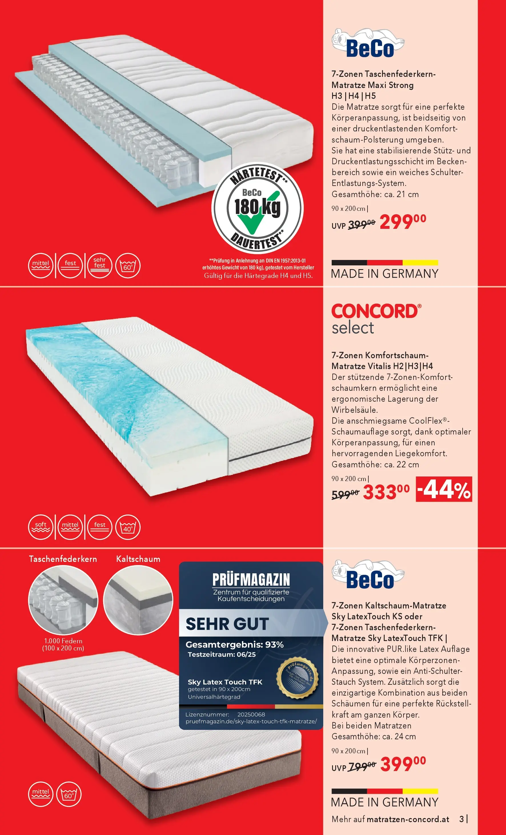 Matratzen Concord - Matratzen Concord: SALE von 26.12.2025 - Aktuelle Angebote | Seite: 3 | Produkte: Gewicht, Matratze
