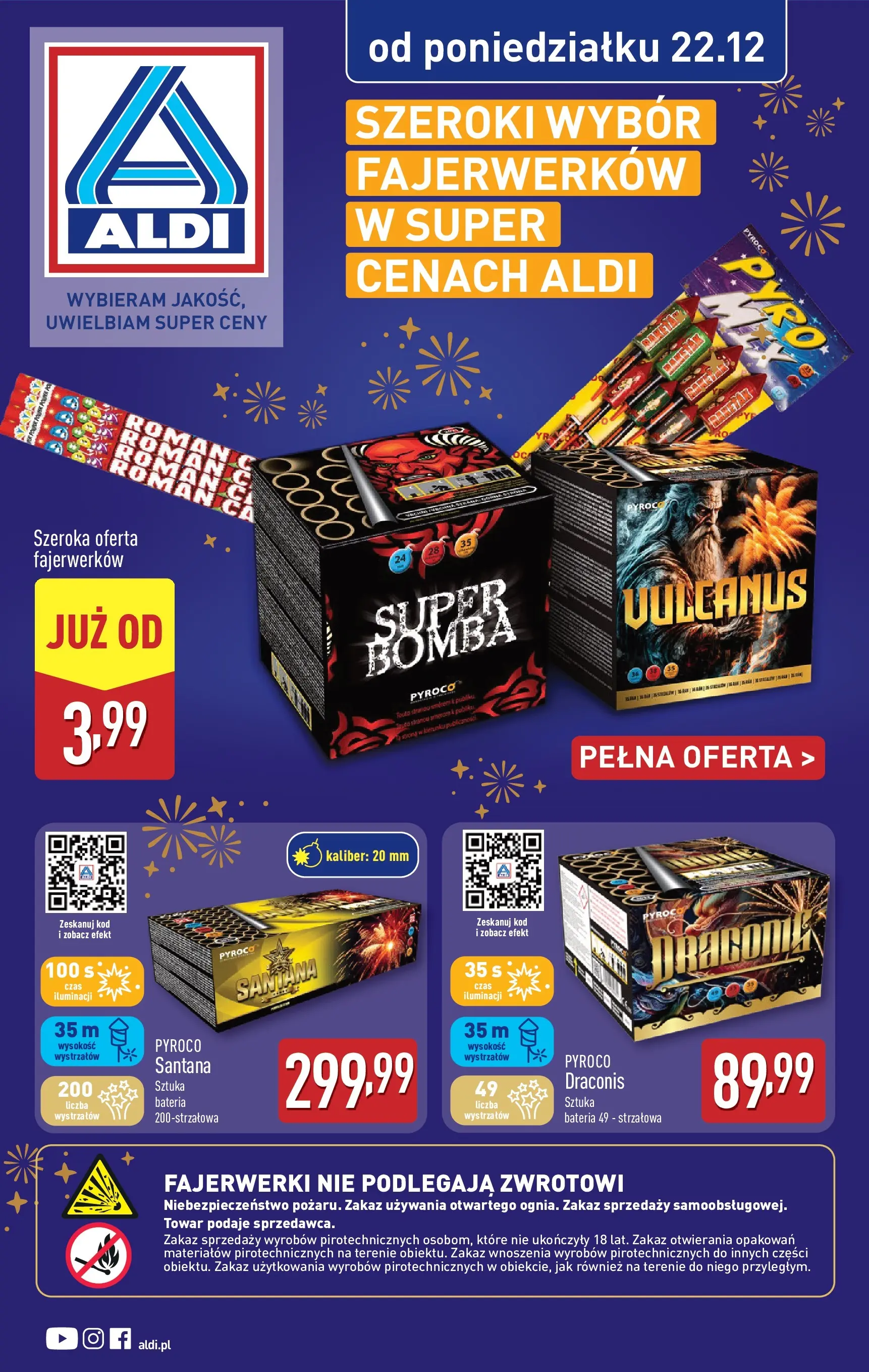 Aldi - Fajerwerki w ALDI od 22.12 od 21.12.2025 - Ulotka PDF, promocje | Strona: 1 | Produkty: Fajerwerki, Bateria