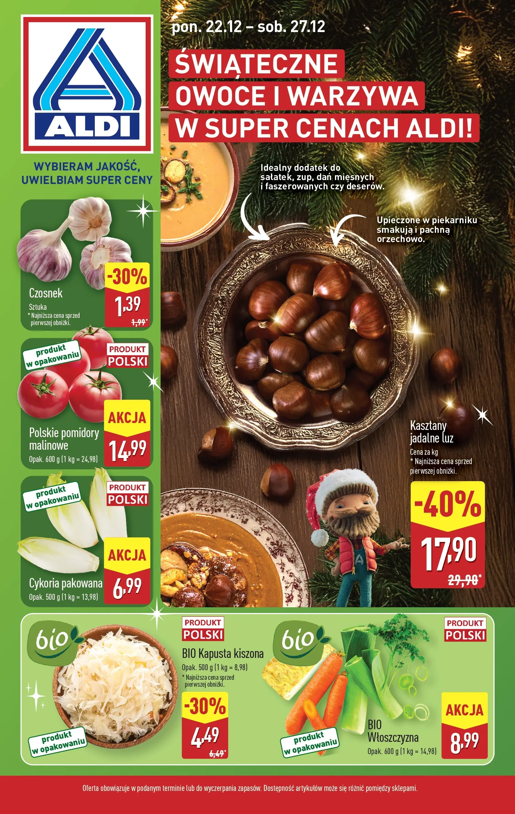 Aldi - Świąteczne owoce i warzywa w ALDI od 21.12.2025 - Ulotka PDF, promocje | Strona: 1 | Produkty: Czosnek, Kapusta, Warzywa, Owoce