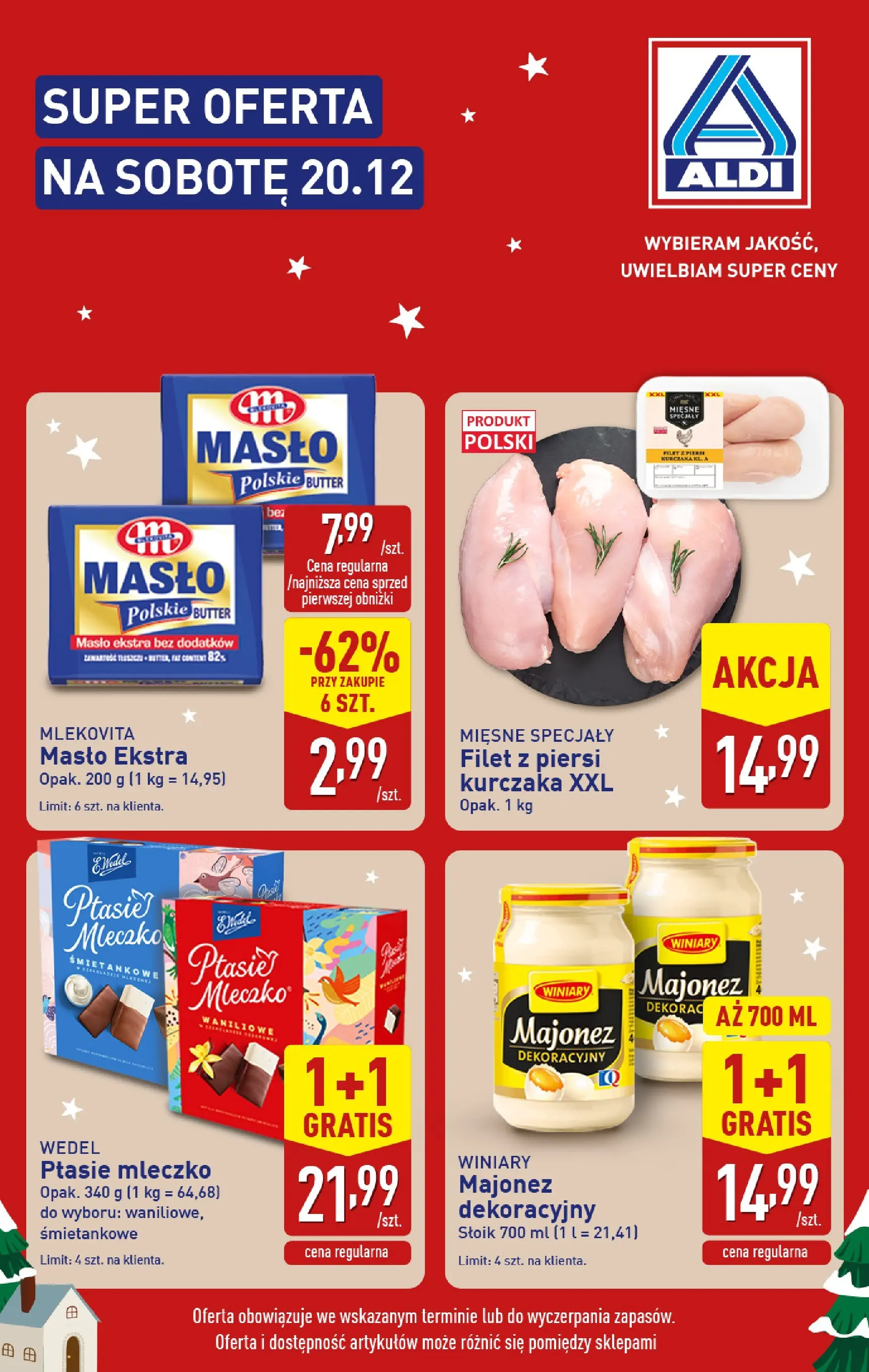 Aldi Gazetka - Tylko w sobotę od 20.12.2025 - Ulotka PDF, promocje | Strona: 1 | Produkty: Piersi, Majonez winiary, Masło, Majonez
