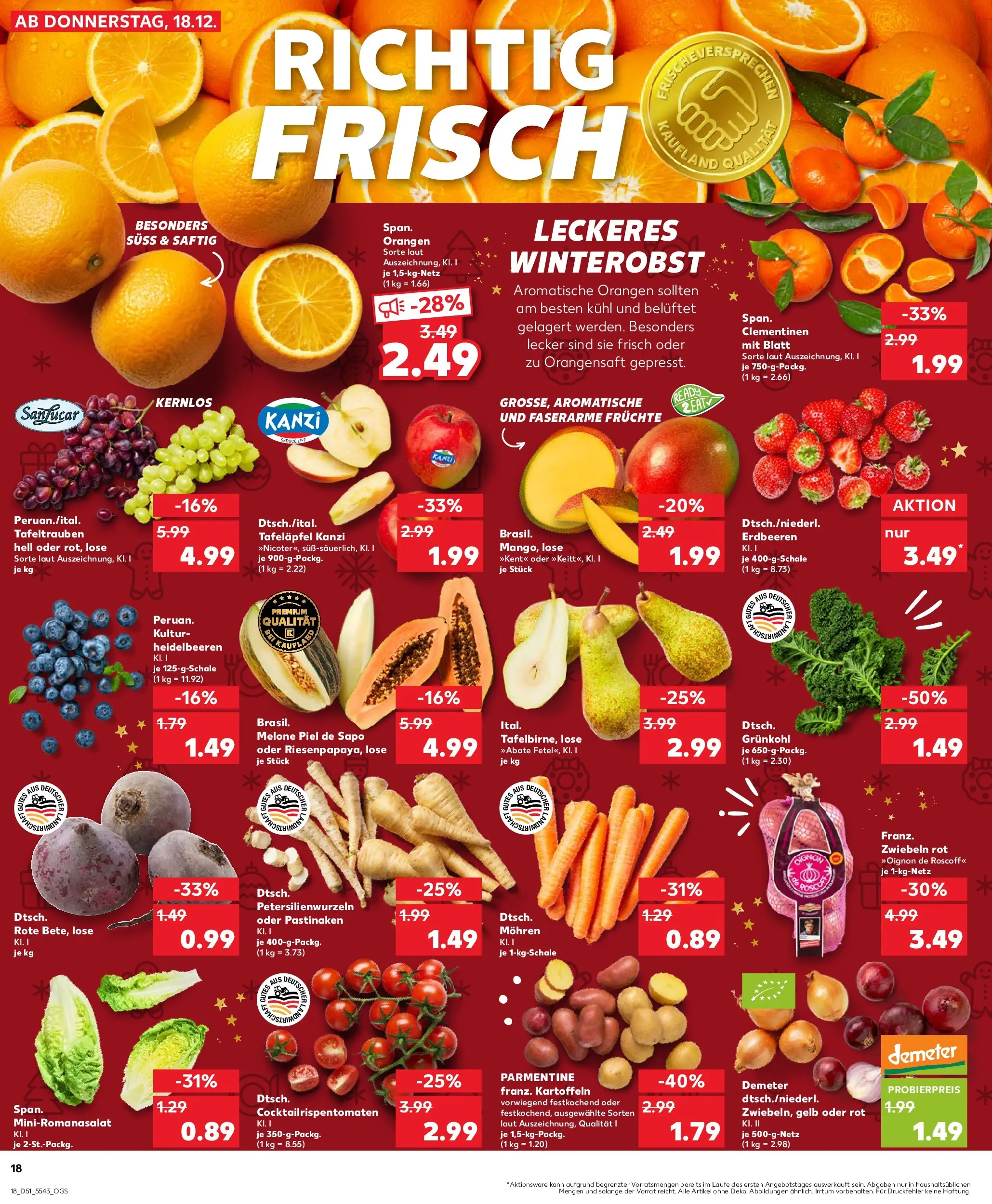 Prospekt Kaufland ab 22.12.2025 » Angebote Online zum Blättern | Seite: 18 | Produkte: Orangensaft, Mohren, Kartoffeln, Melone