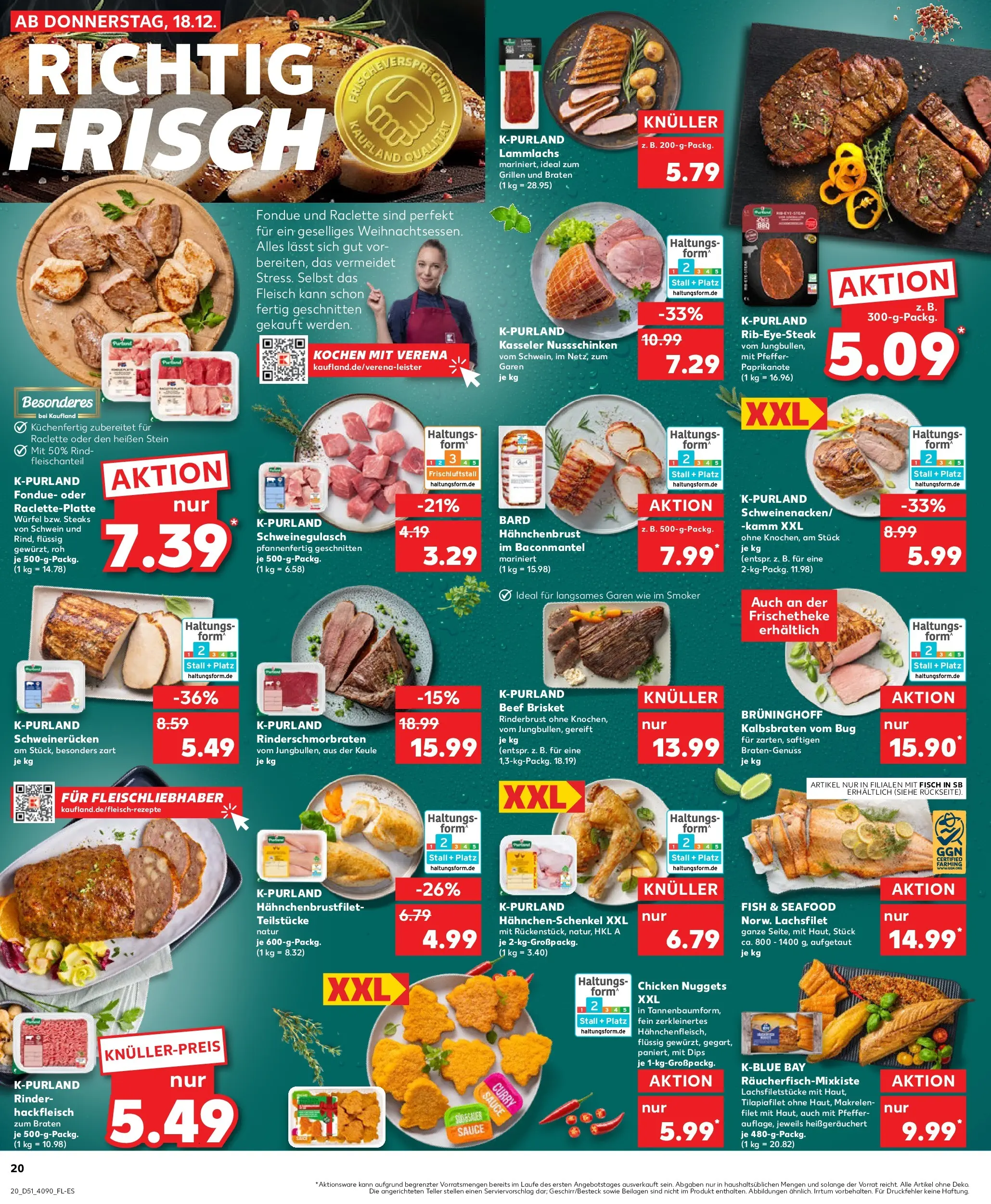 Prospekt Kaufland ab 22.12.2025 » Angebote Online zum Blättern | Seite: 20 | Produkte: Hahnchenschenkel, Raclette, Fondue, Fleisch