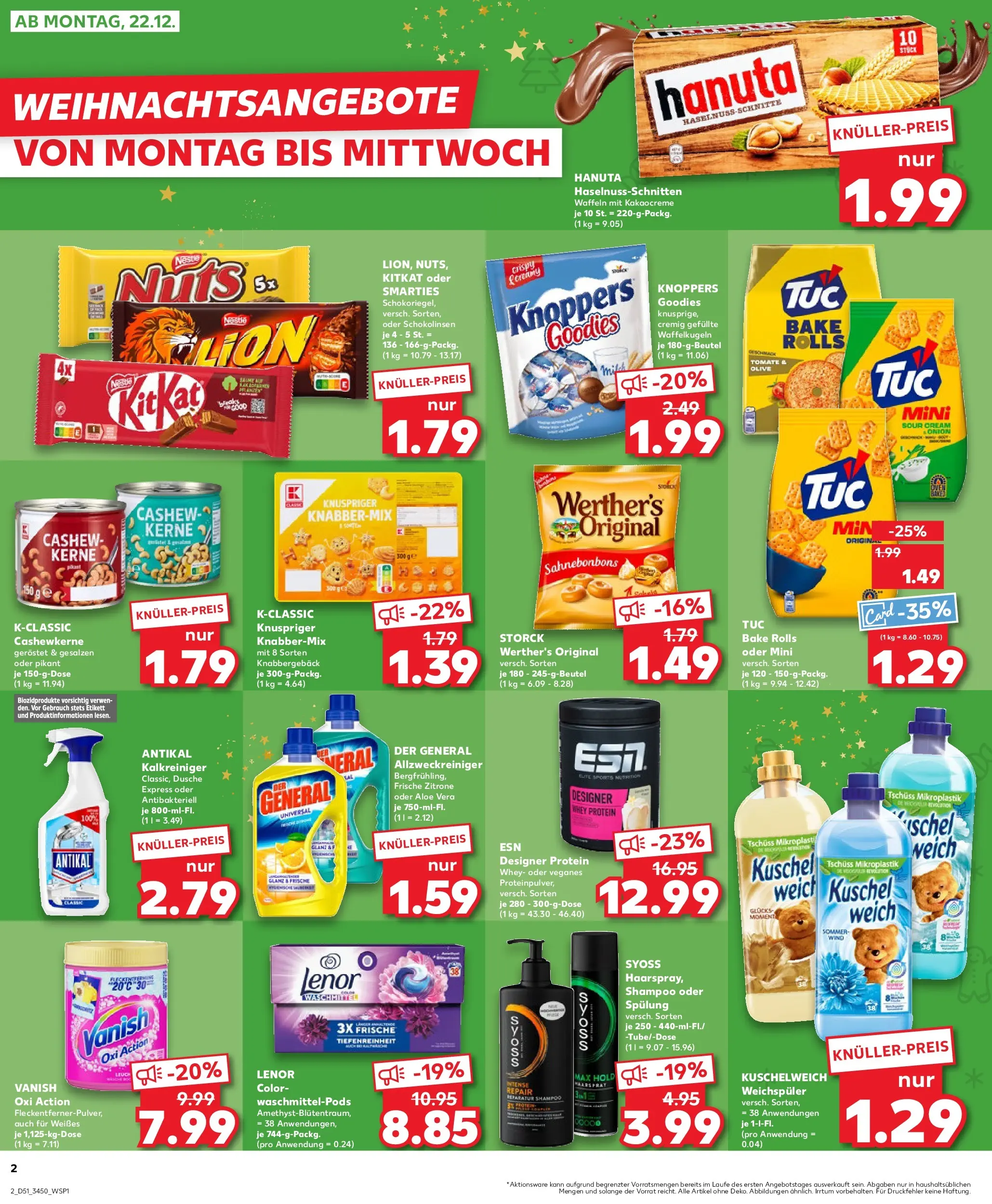 Prospekt Kaufland ab 22.12.2025 » Angebote Online zum Blättern | Seite: 2 | Produkte: Dusche, Smarties, Waffeln, Knoppers
