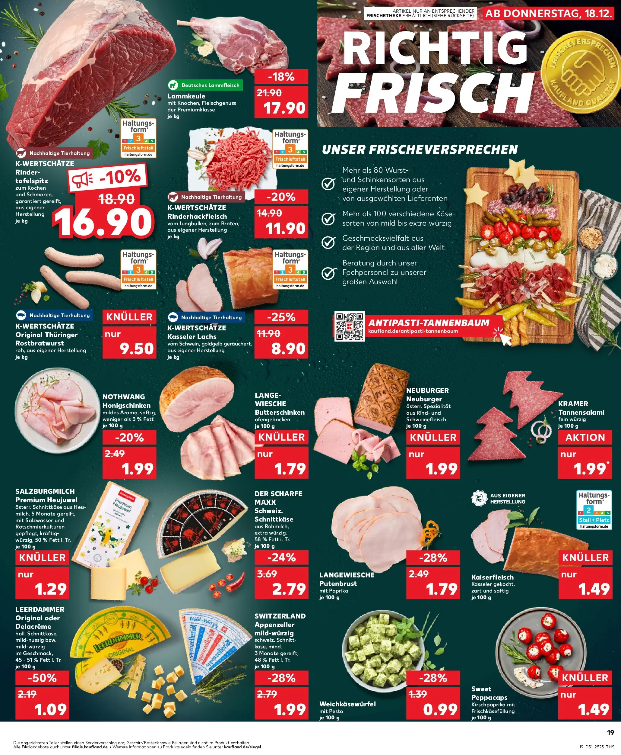 Prospekt Kaufland ab 22.12.2025 » Angebote Online zum Blättern | Seite: 19 | Produkte: Lammkeule, Tafelspitz, Leerdammer, Wurst