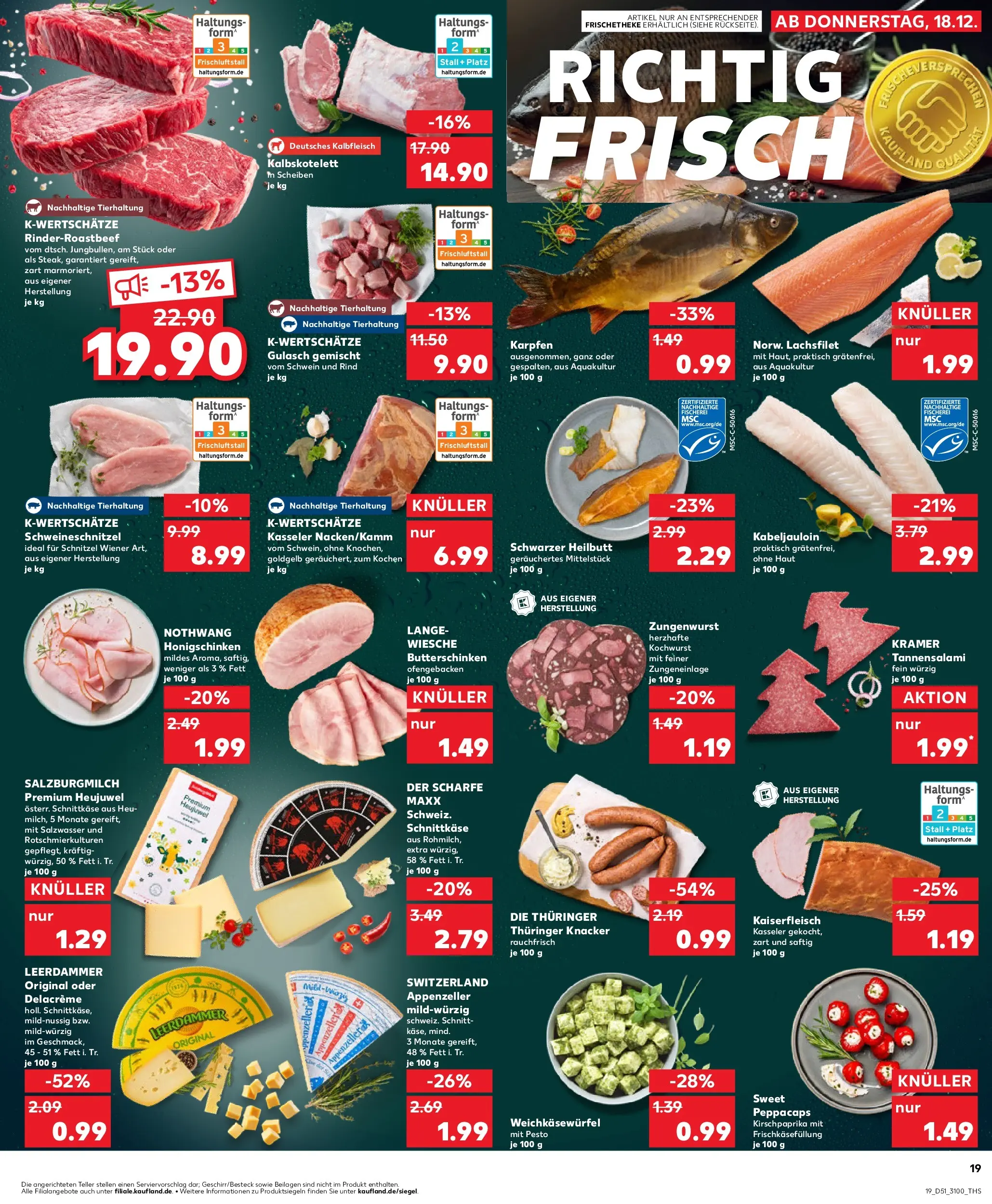 Prospekt Kaufland ab 22.12.2025 » Angebote Online zum Blättern | Seite: 19 | Produkte: Schnitzel, Leerdammer, Gulasch, Salami