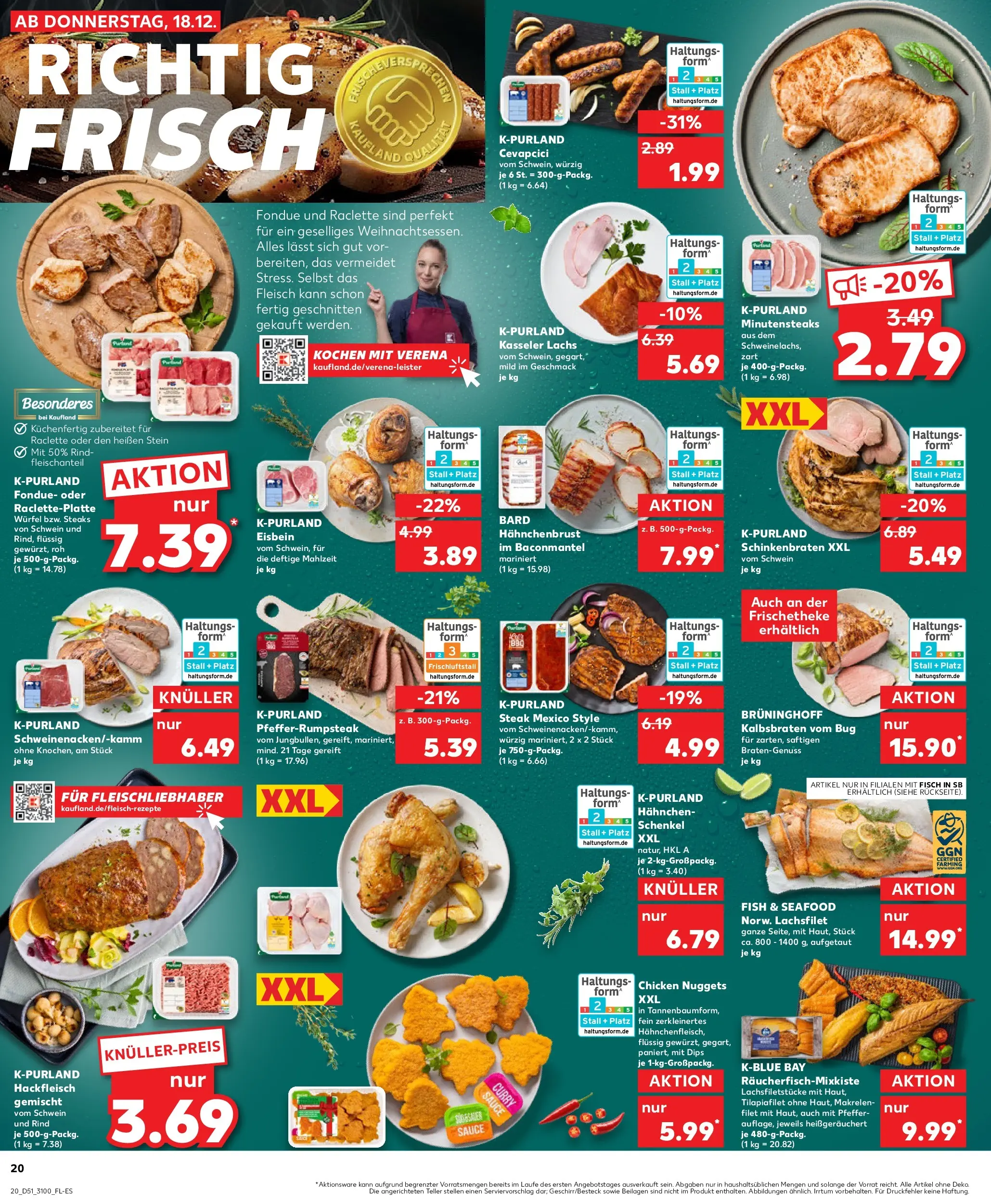 Prospekt Kaufland ab 22.12.2025 » Angebote Online zum Blättern | Seite: 20 | Produkte: Hahnchen, Cevapcici, Lachs, Fleisch