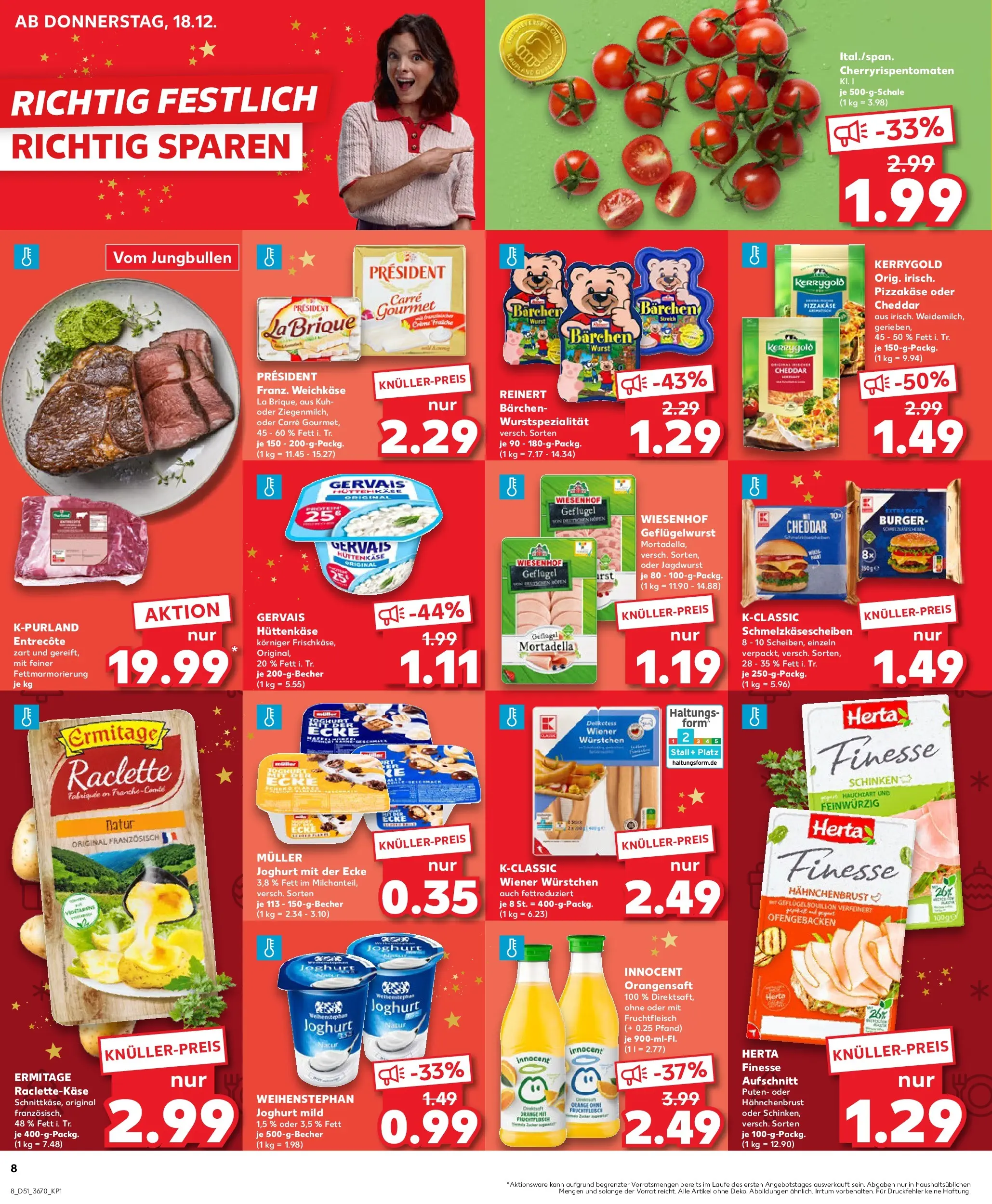 Prospekt Kaufland ab 22.12.2025 » Angebote Online zum Blättern | Seite: 8 | Produkte: Entrecote, Raclette, Steak, Herta finesse