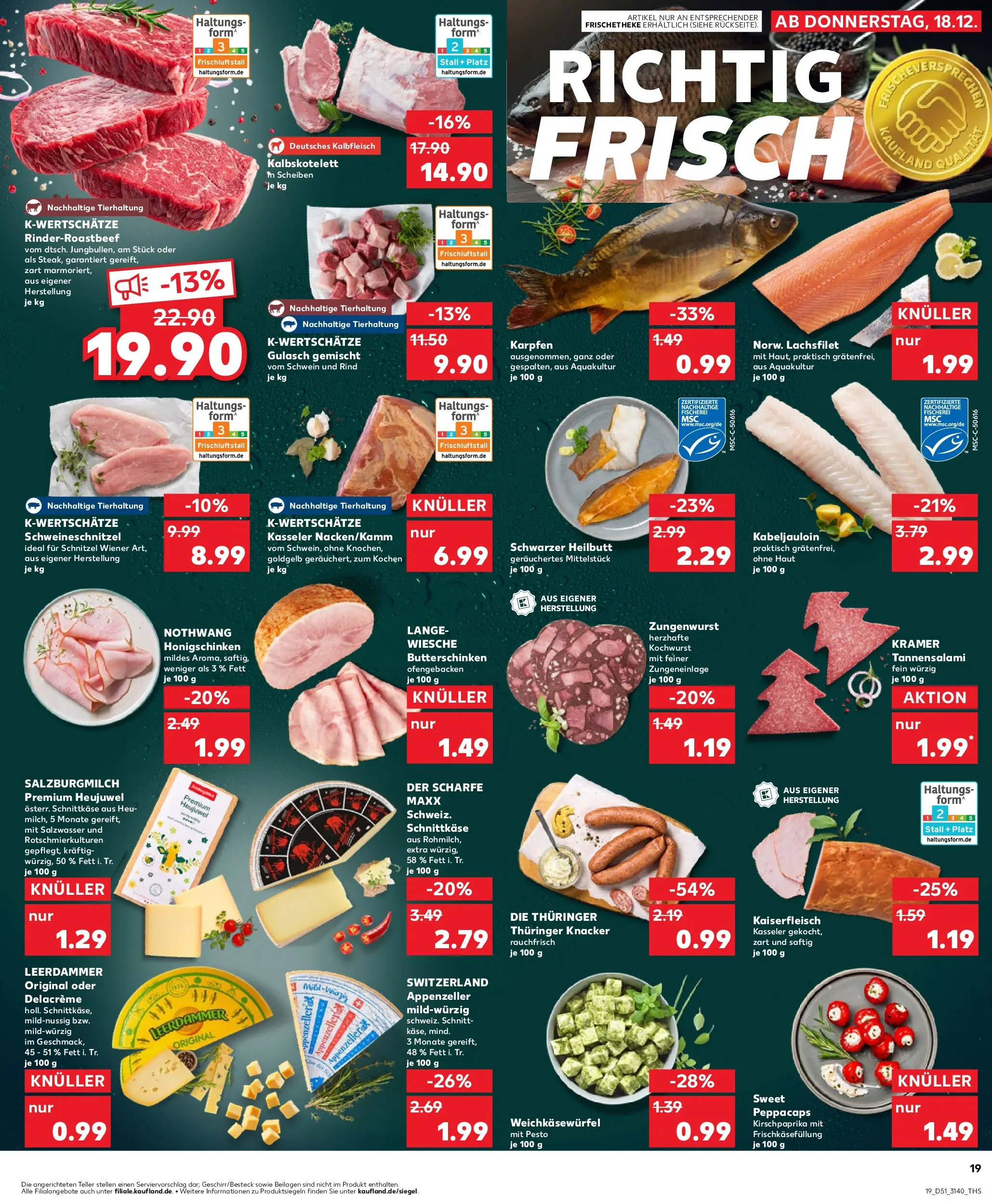 Prospekt Kaufland ab 22.12.2025 » Angebote Online zum Blättern | Seite: 19 | Produkte: Schnitzel, Leerdammer, Gulasch, Salami