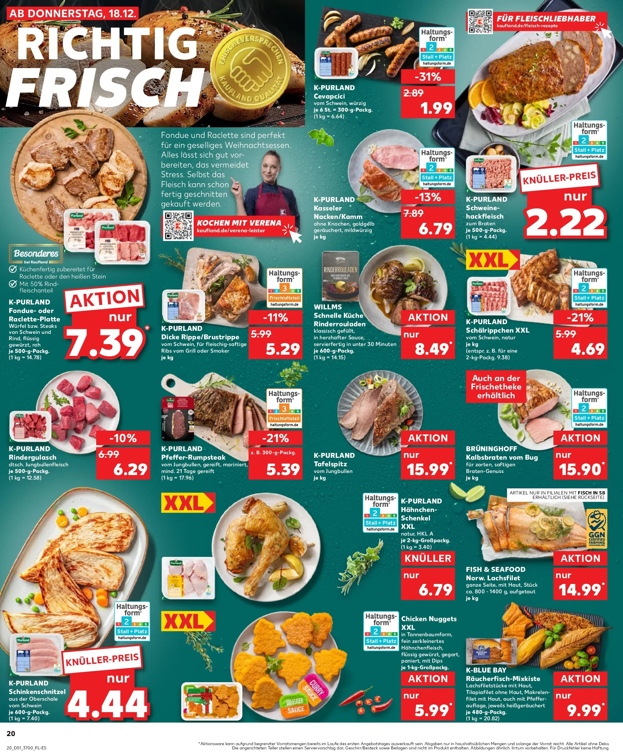 Prospekt Kaufland ab 22.12.2025 » Angebote Online zum Blättern | Seite: 20 | Produkte: Rindergulasch, Hahnchen, Küche, Raclette