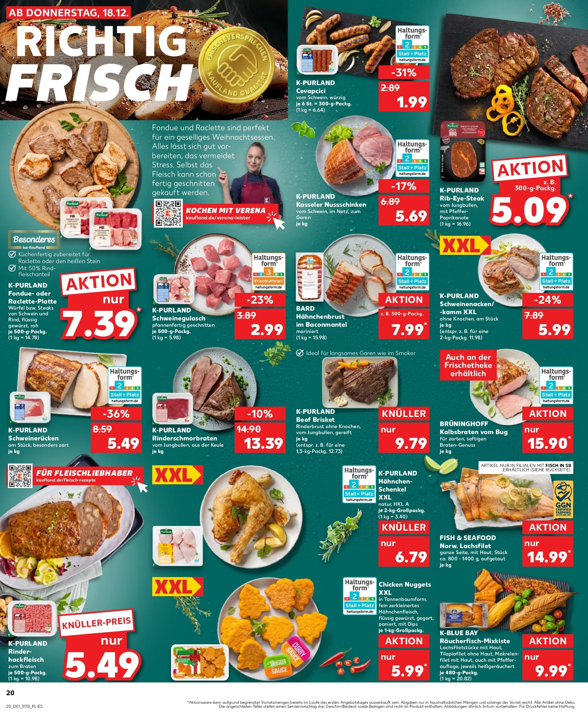 Prospekt Kaufland ab 22.12.2025 » Angebote Online zum Blättern | Seite: 20 | Produkte: Schweinegulasch, Cevapcici, Fisch, Steak