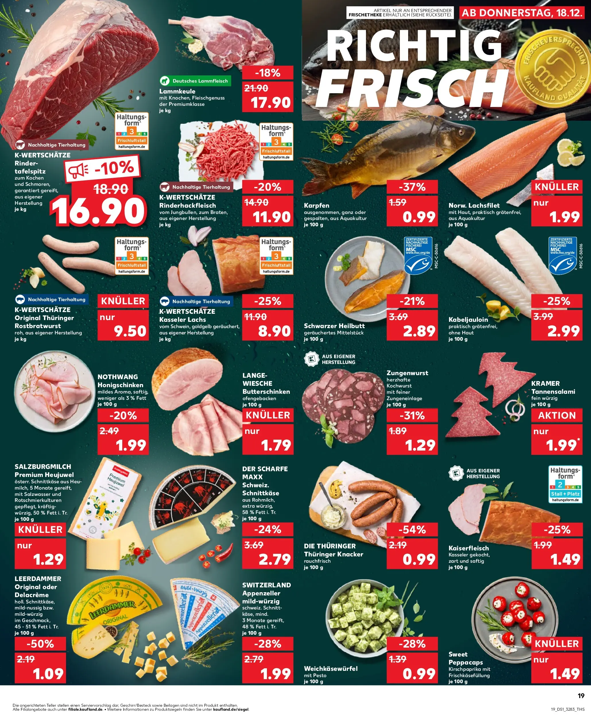 Prospekt Kaufland ab 22.12.2025 » Angebote Online zum Blättern | Seite: 19 | Produkte: Lammkeule, Tafelspitz, Leerdammer, Lachs