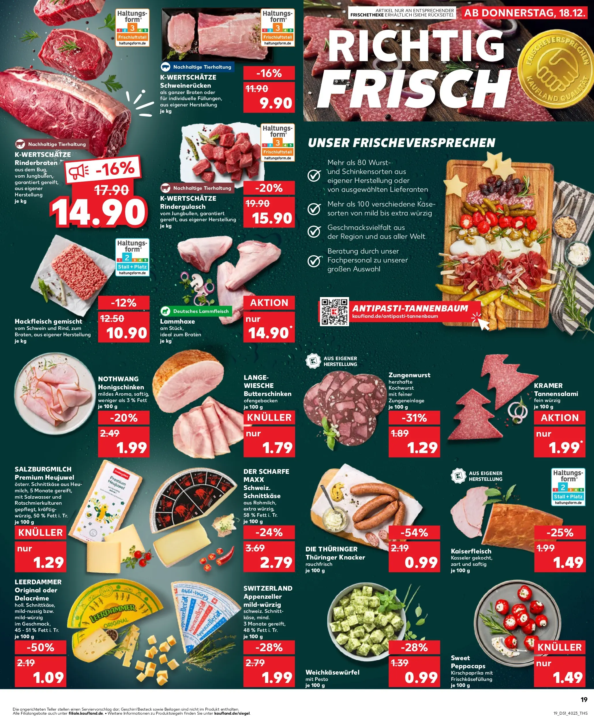 Prospekt Kaufland ab 22.12.2025 » Angebote Online zum Blättern | Seite: 19 | Produkte: Leerdammer, Schweinerucken, Salami, Hackfleisch