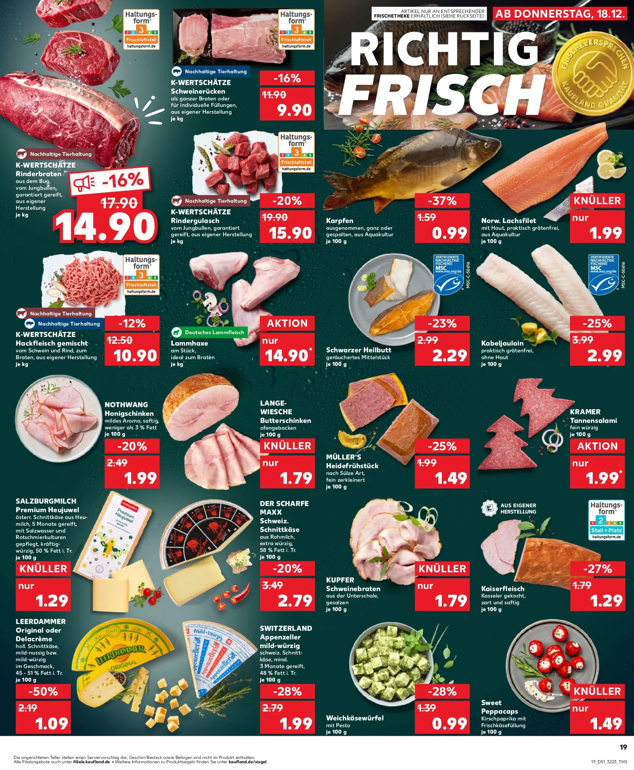 Prospekt Kaufland ab 22.12.2025 » Angebote Online zum Blättern | Seite: 19 | Produkte: Rinderbraten, Schweinerucken, Salami, Hackfleisch
