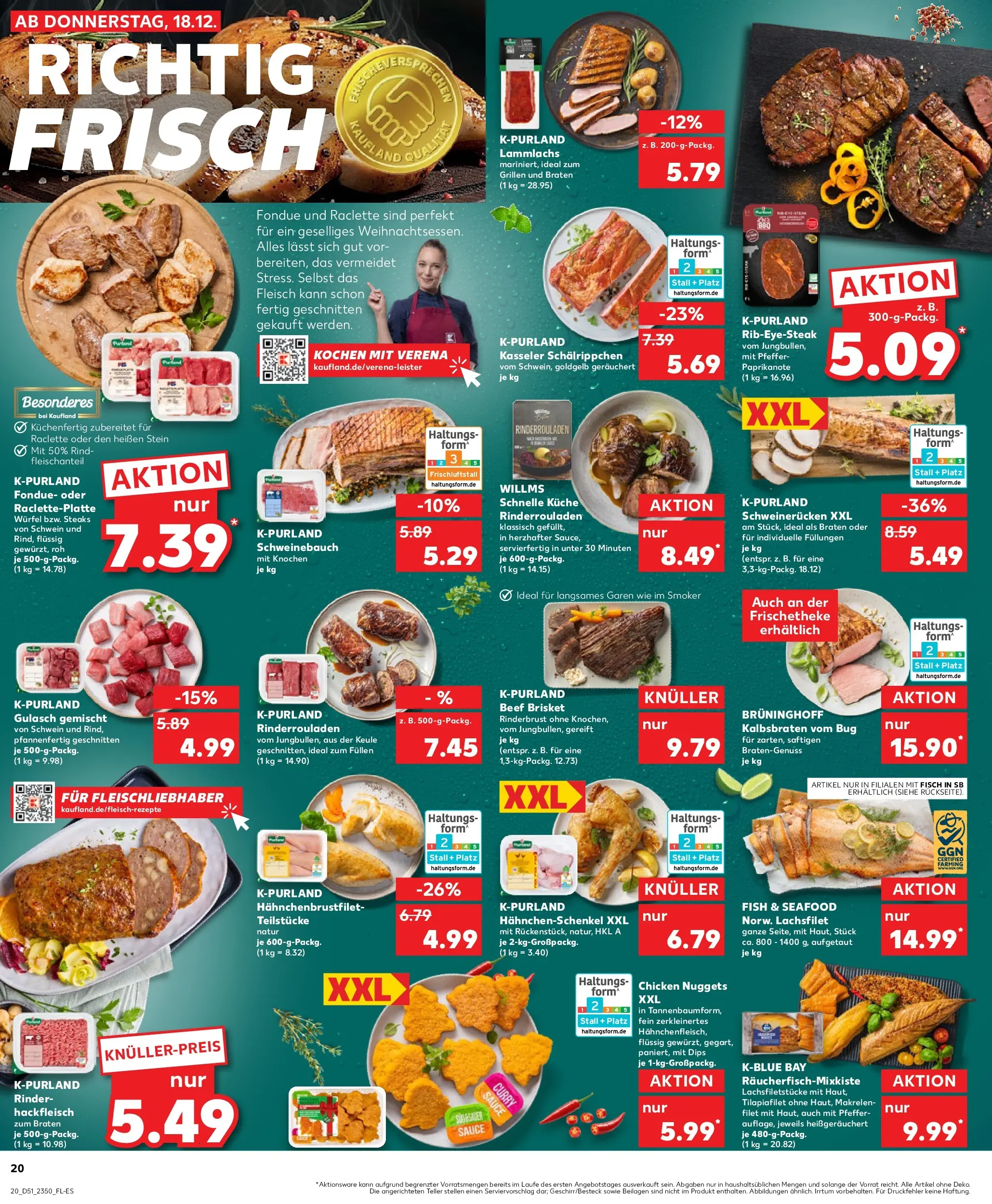 Prospekt Kaufland ab 22.12.2025 » Angebote Online zum Blättern | Seite: 20 | Produkte: Rinderrouladen, Schweinebauch, Fisch, Fondue