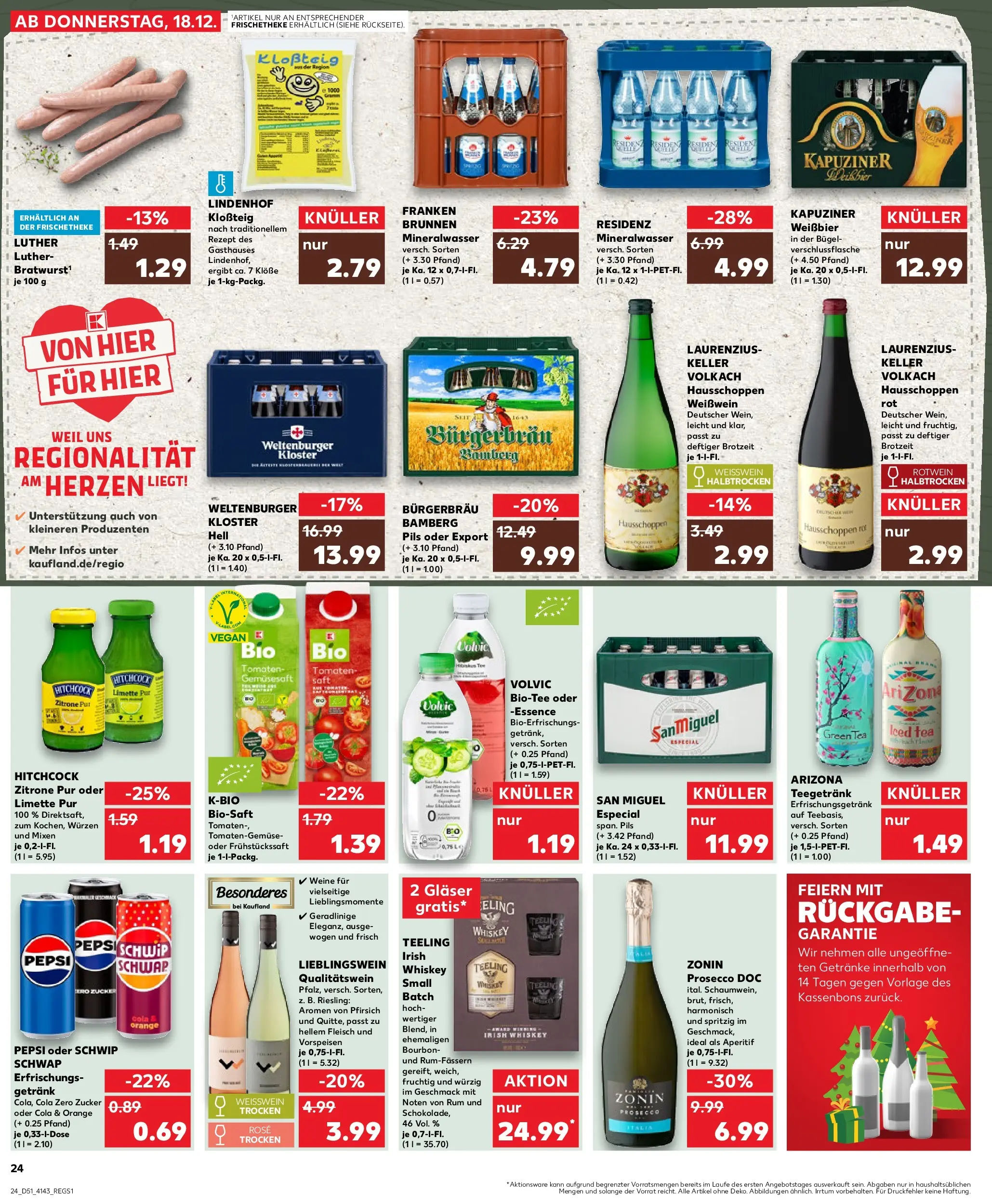 Prospekt Kaufland ab 22.12.2025 » Angebote Online zum Blättern | Seite: 24 | Produkte: Cola, Weißwein trocken, Fleisch, Whiskey