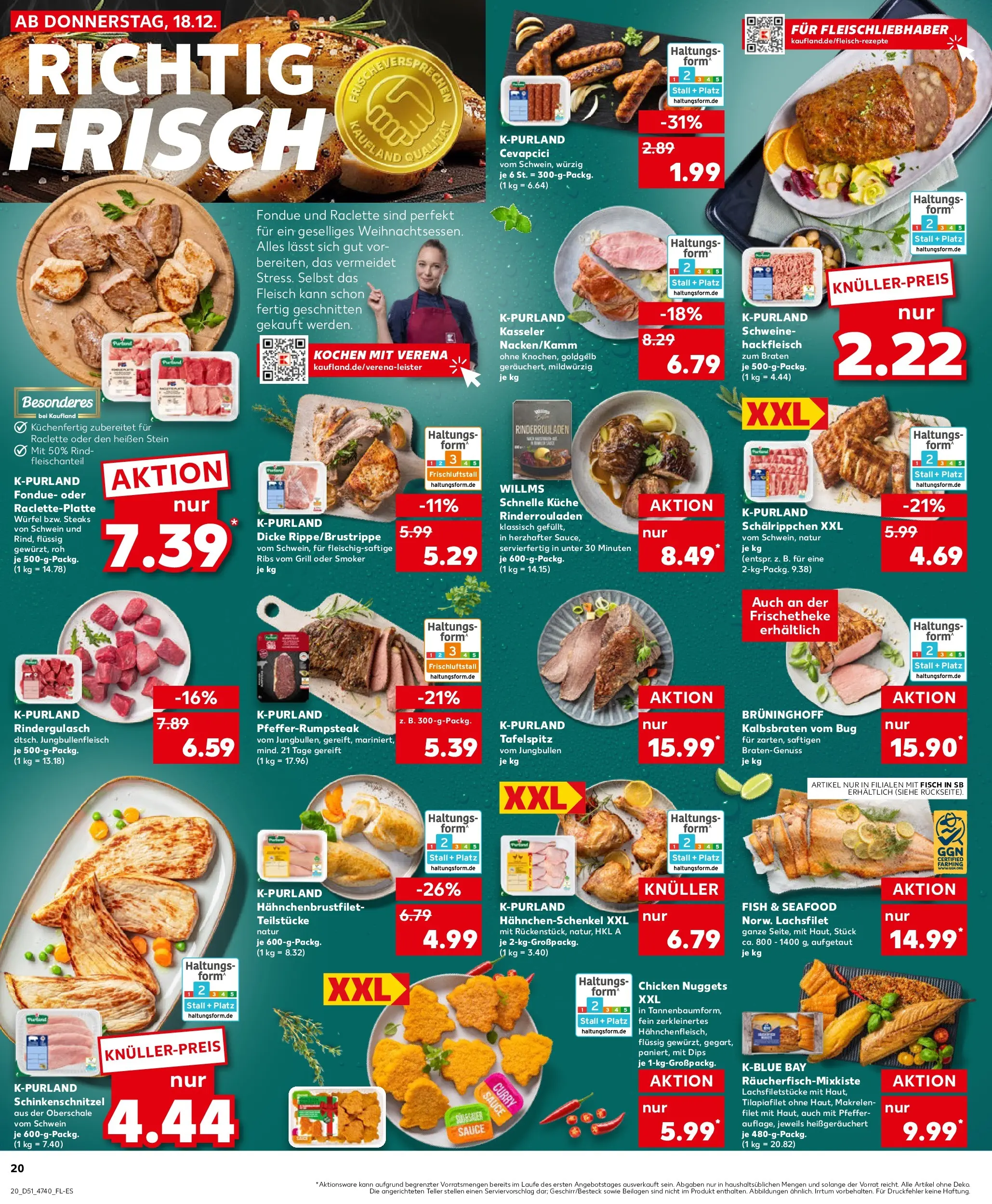 Prospekt Kaufland ab 22.12.2025 » Angebote Online zum Blättern | Seite: 20 | Produkte: Rinderrouladen, Hahnchenschenkel, Fisch, Fondue