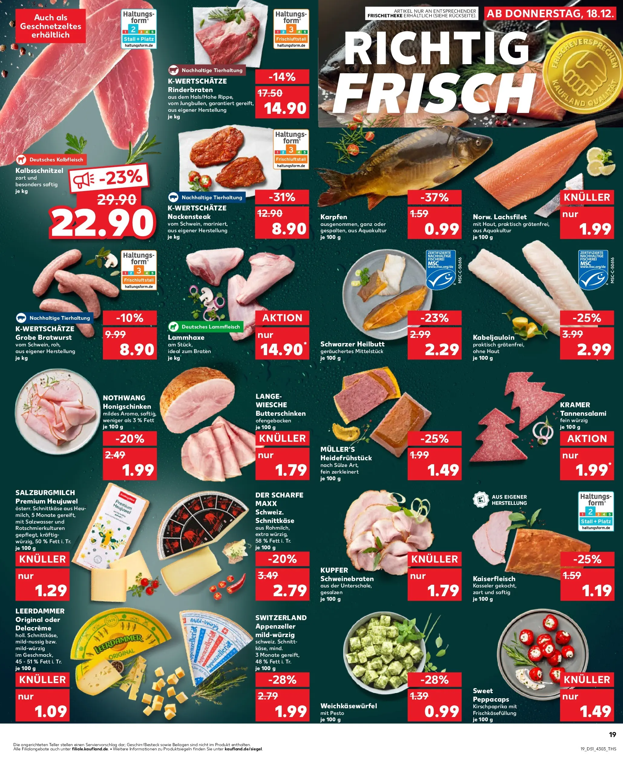 Prospekt Kaufland ab 22.12.2025 » Angebote Online zum Blättern | Seite: 19 | Produkte: Rinderbraten, Bratwurst, Leerdammer, Steak