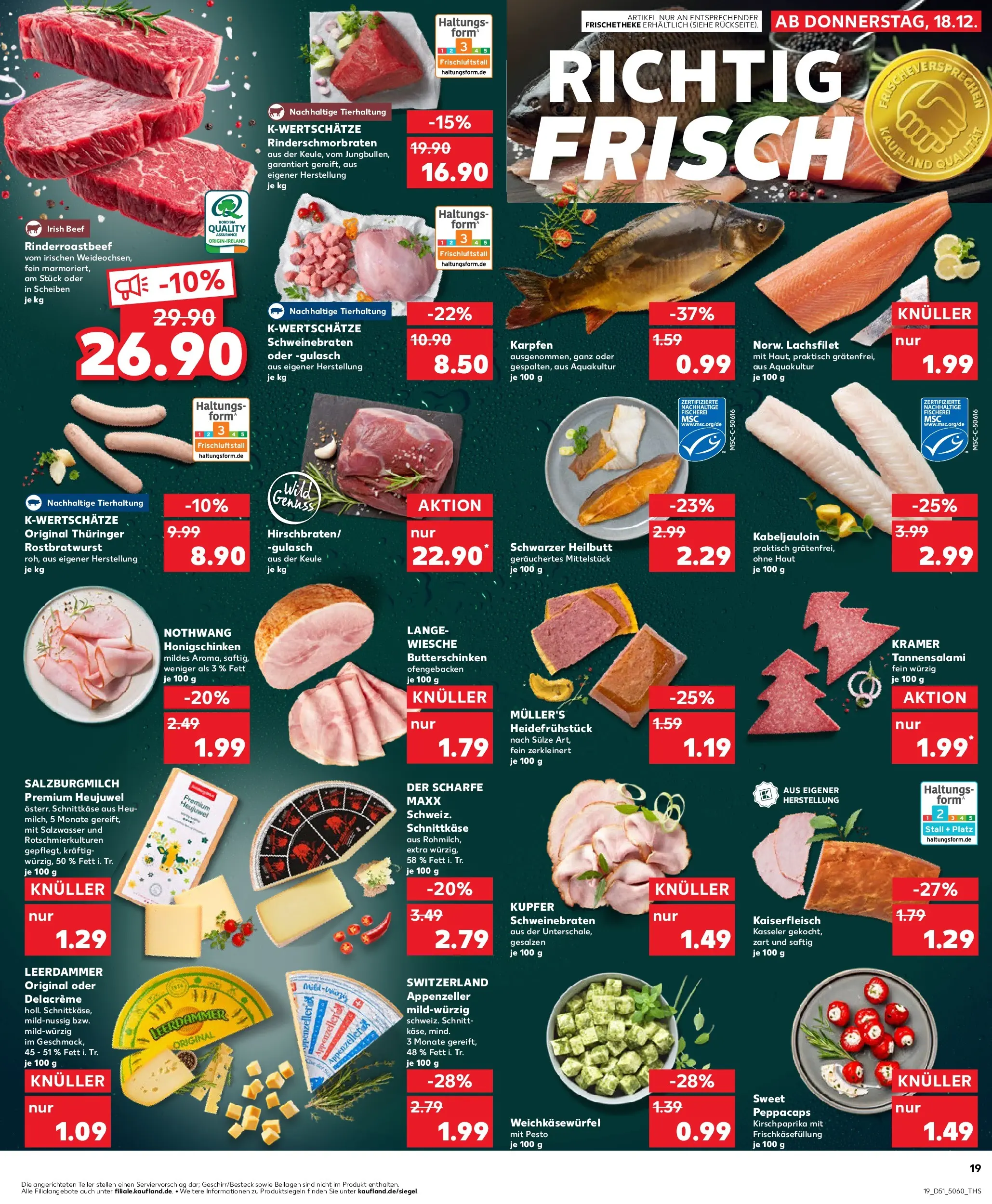 Prospekt Kaufland ab 22.12.2025 » Angebote Online zum Blättern | Seite: 19 | Produkte: Butter, Leerdammer, Gulasch, Salami
