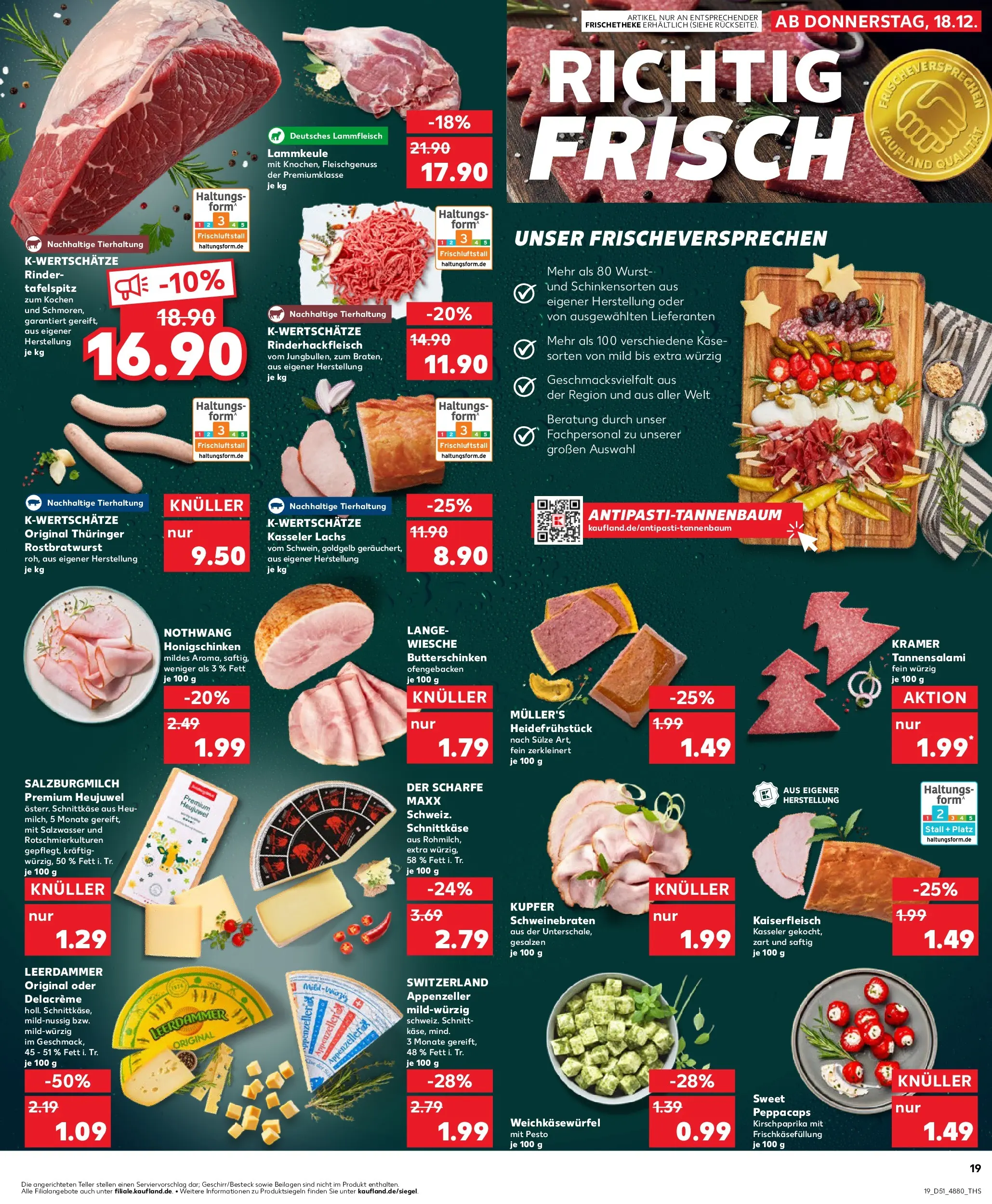 Prospekt Kaufland ab 22.12.2025 » Angebote Online zum Blättern | Seite: 19 | Produkte: Käse, Leerdammer, Lachs, Wurst