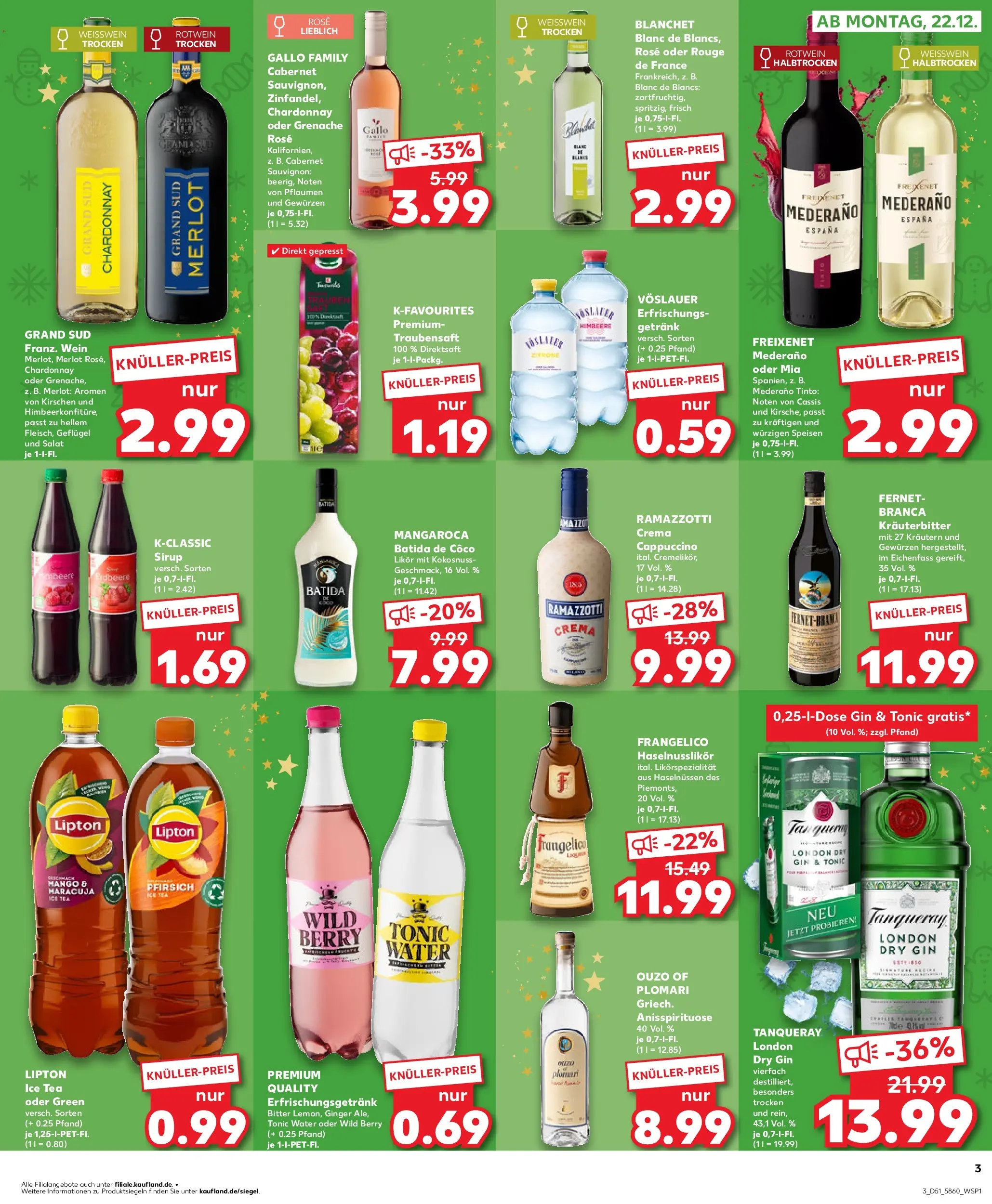 Prospekt Kaufland ab 22.12.2025 » Angebote Online zum Blättern | Seite: 3 | Produkte: Merlot, Batida de coco, Grand sud, Wein