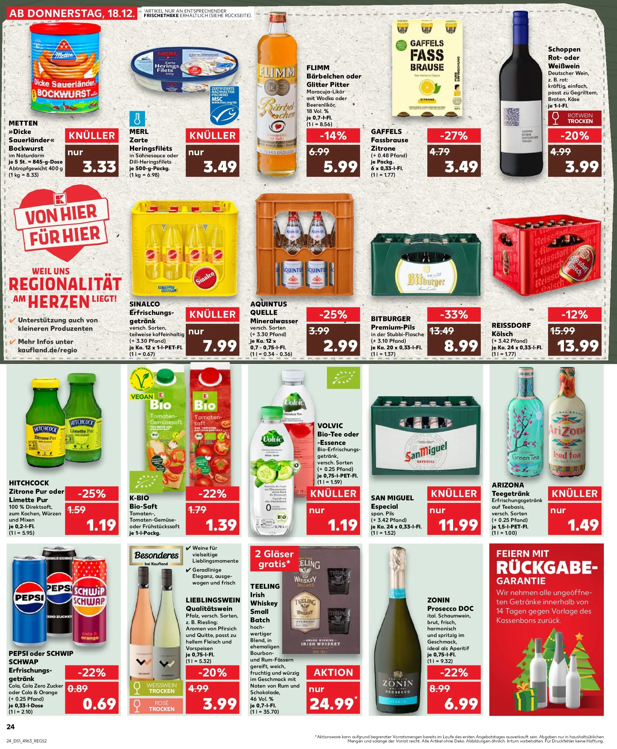 Prospekt Kaufland ab 22.12.2025 » Angebote Online zum Blättern | Seite: 24 | Produkte: Weißwein, Mineralwasser, Pfirsich, Bourbon