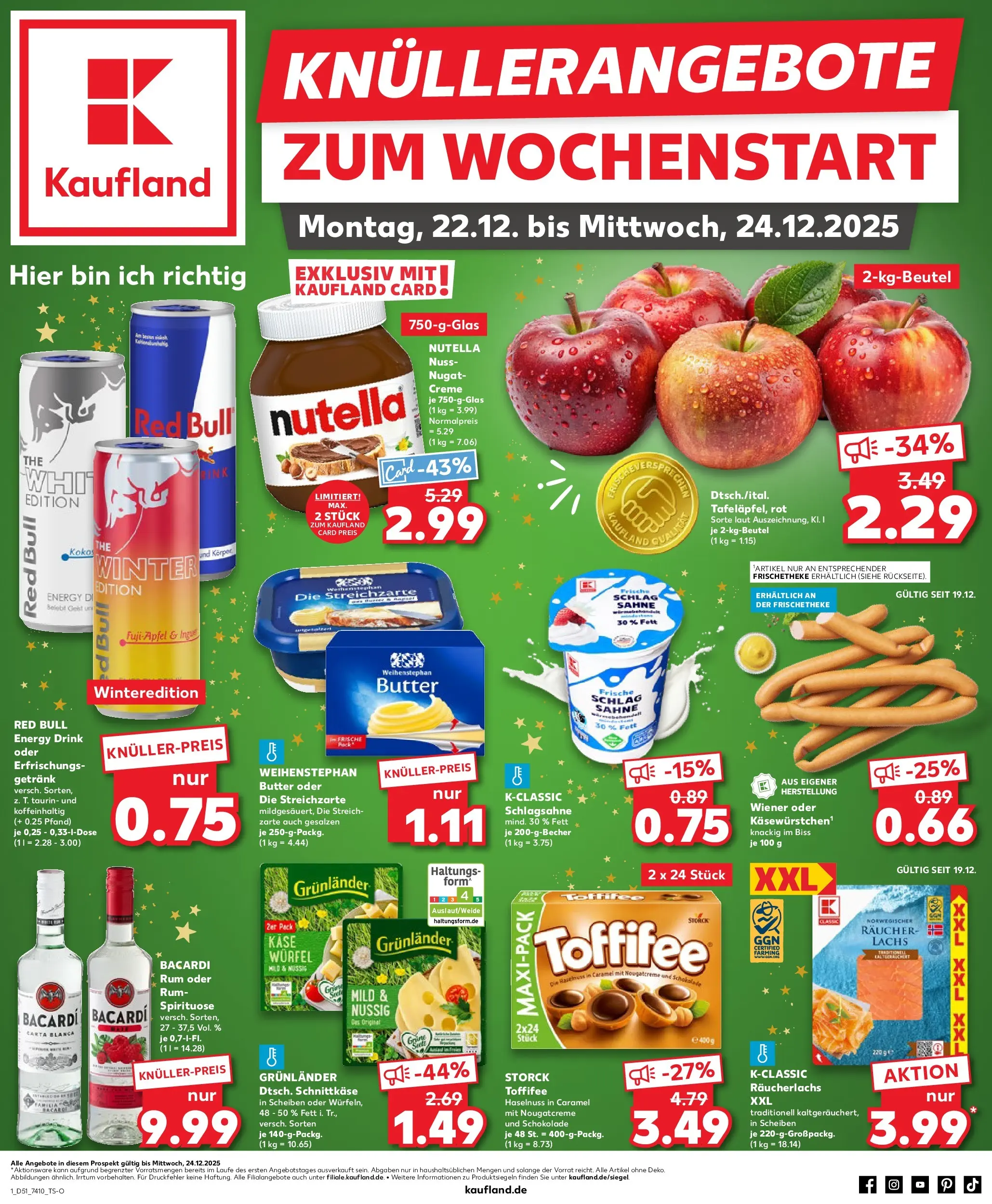 Prospekt Kaufland ab 22.12.2025 » Angebote Online zum Blättern | Seite: 1 | Produkte: Red bull, Rum, Creme, Nutella