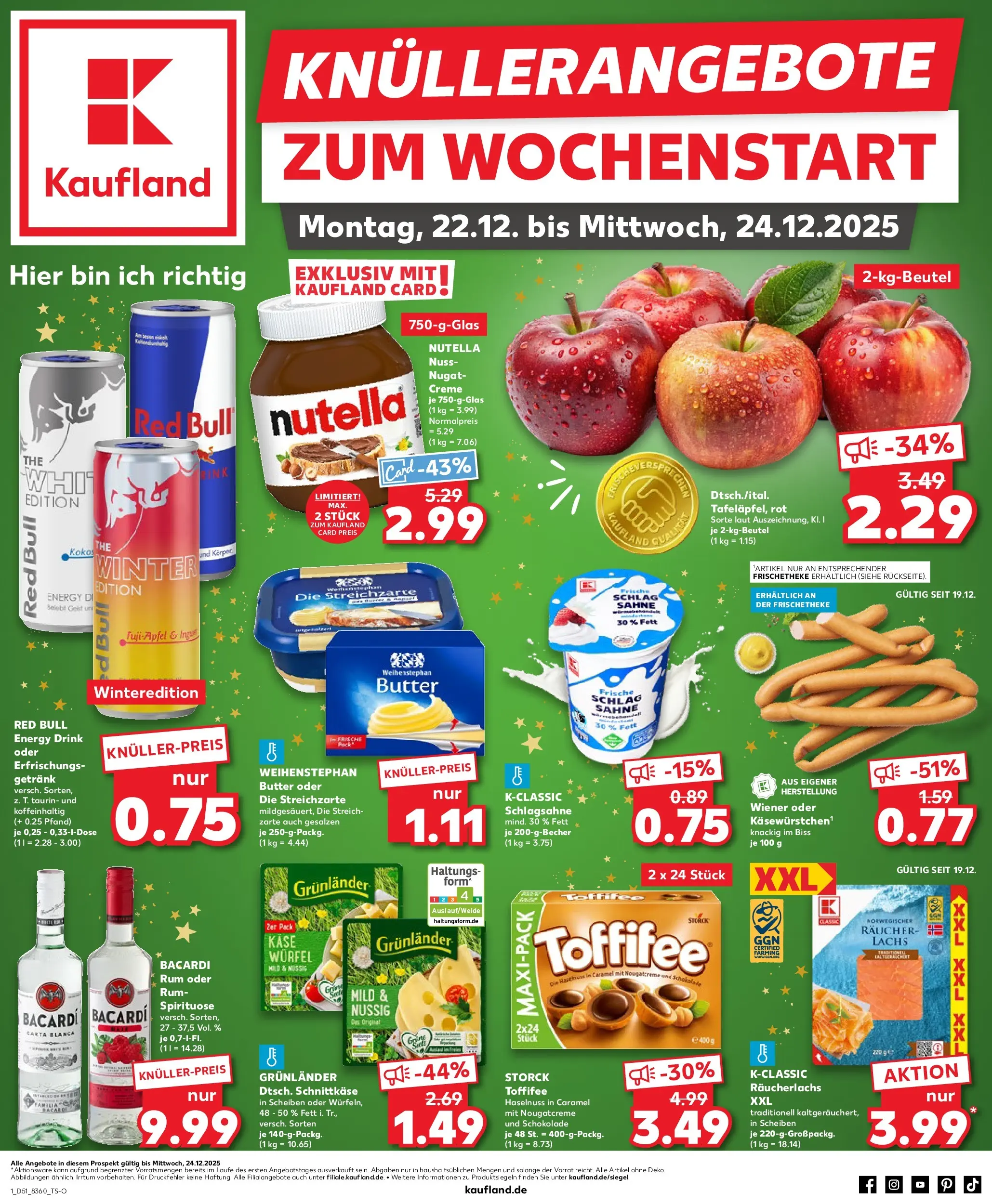 Prospekt Kaufland ab 22.12.2025 » Angebote Online zum Blättern | Seite: 1 | Produkte: Energy, Butter, Räucherlachs, Toffifee