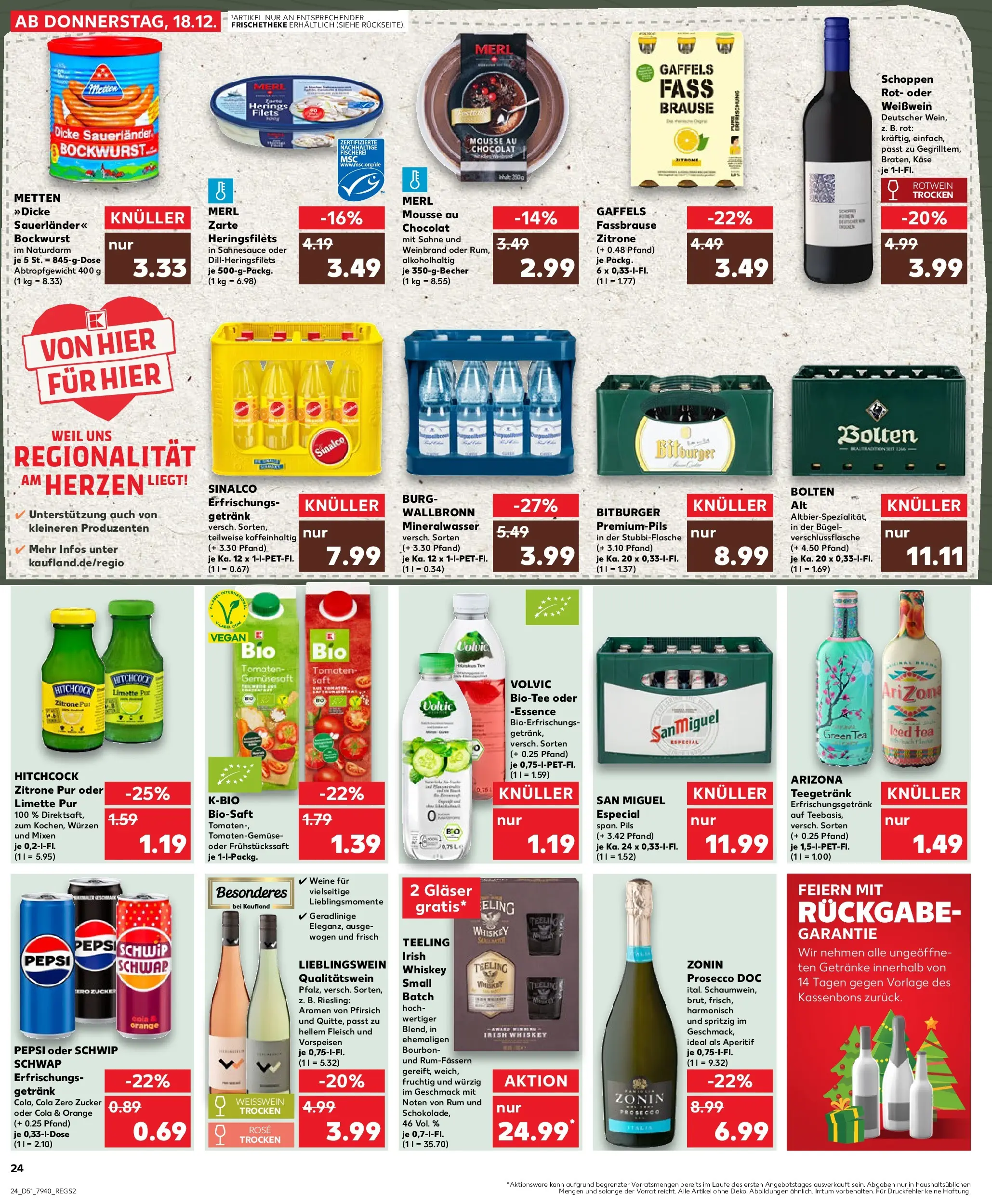 Prospekt Kaufland ab 22.12.2025 » Angebote Online zum Blättern | Seite: 24 | Produkte: Bockwurst, Prosecco, Zucker, Whiskey