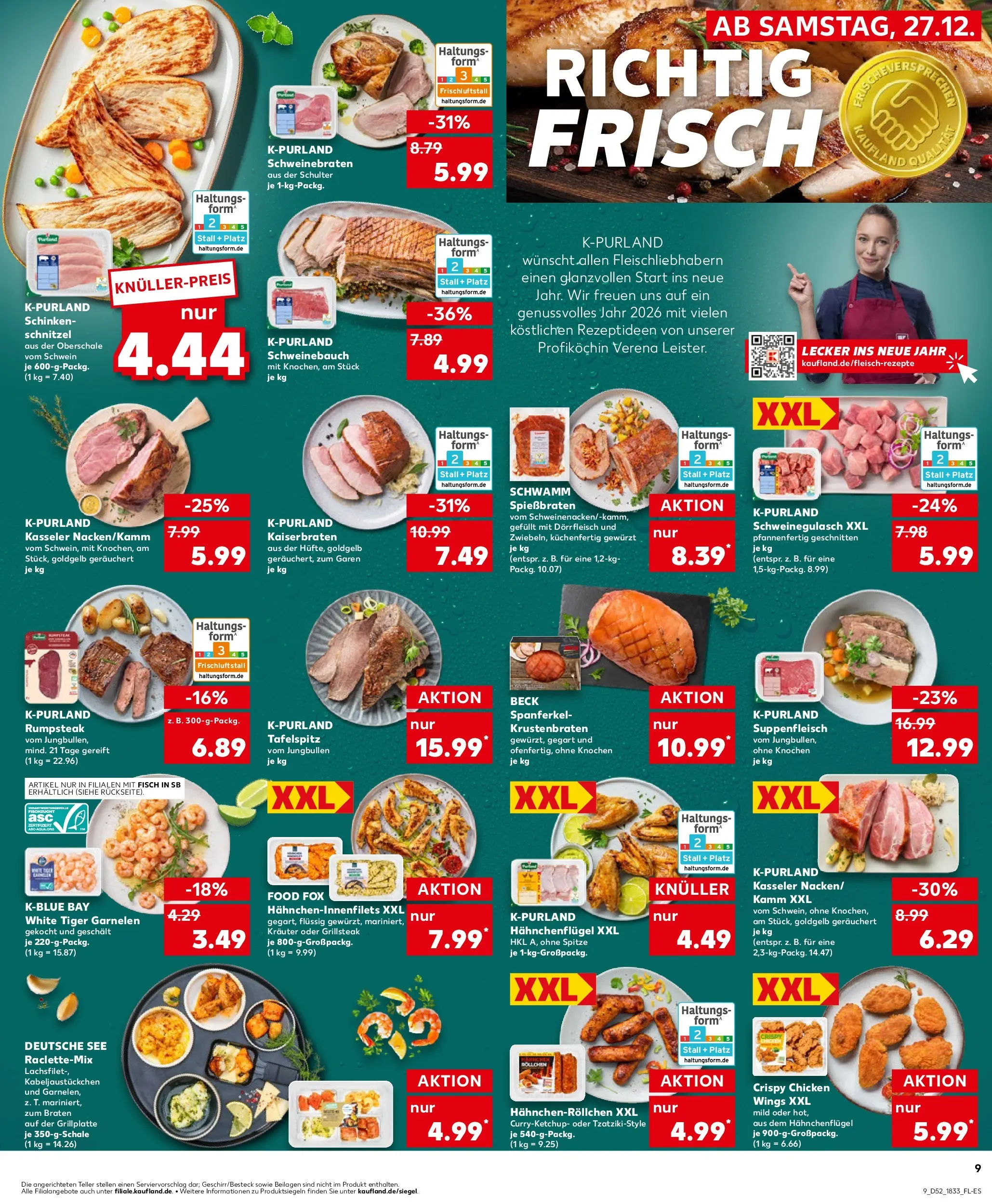 Prospekt Kaufland ab 26.12.2025 » Angebote Online zum Blättern | Seite: 9 | Produkte: Schweinegulasch, Garnelen, Krustenbraten, Schnitzel