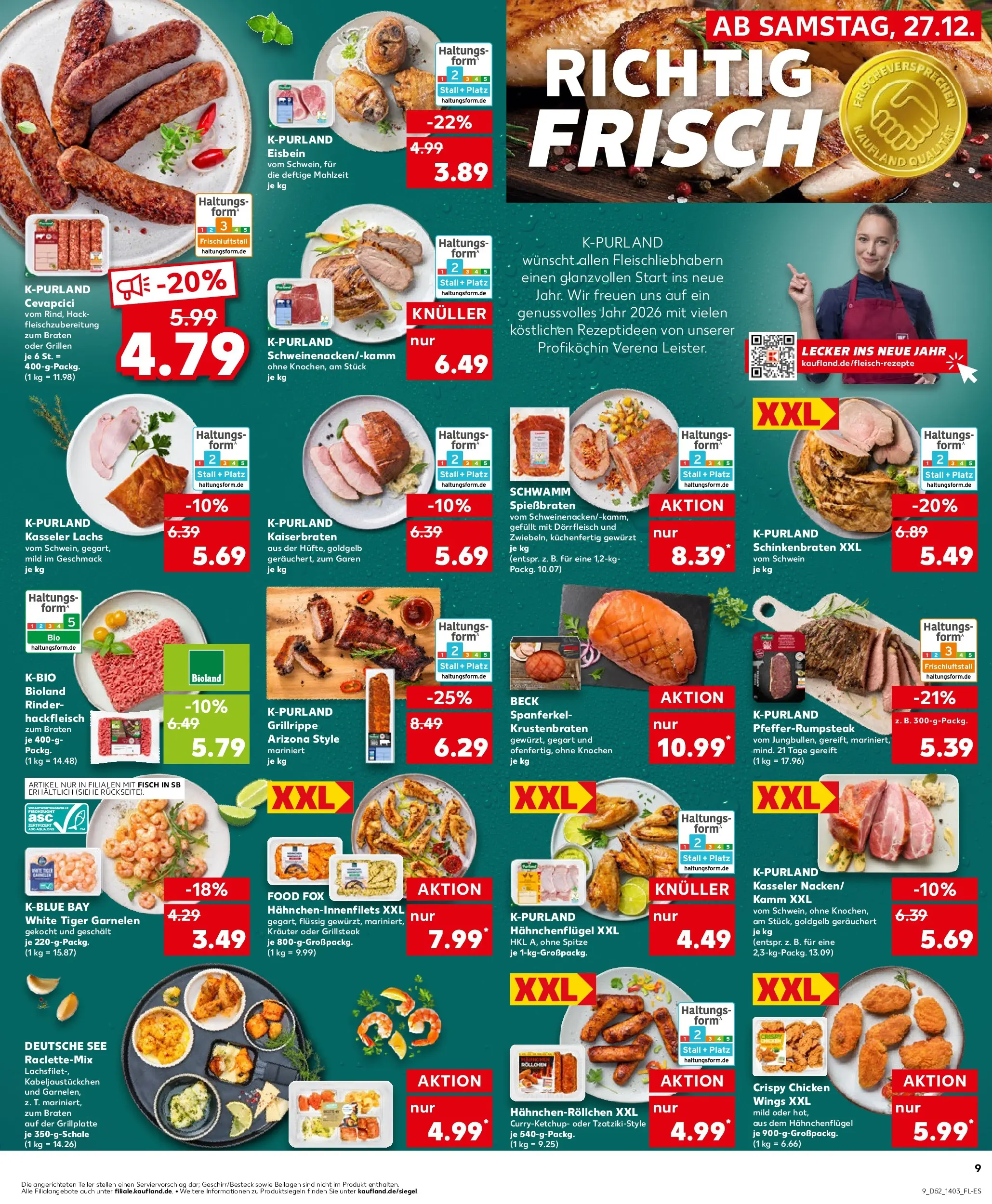 Prospekt Kaufland ab 27.12.2025 » Angebote Online zum Blättern | Seite: 9 | Produkte: Cevapcici, Krustenbraten, Fisch, Tiger garnelen