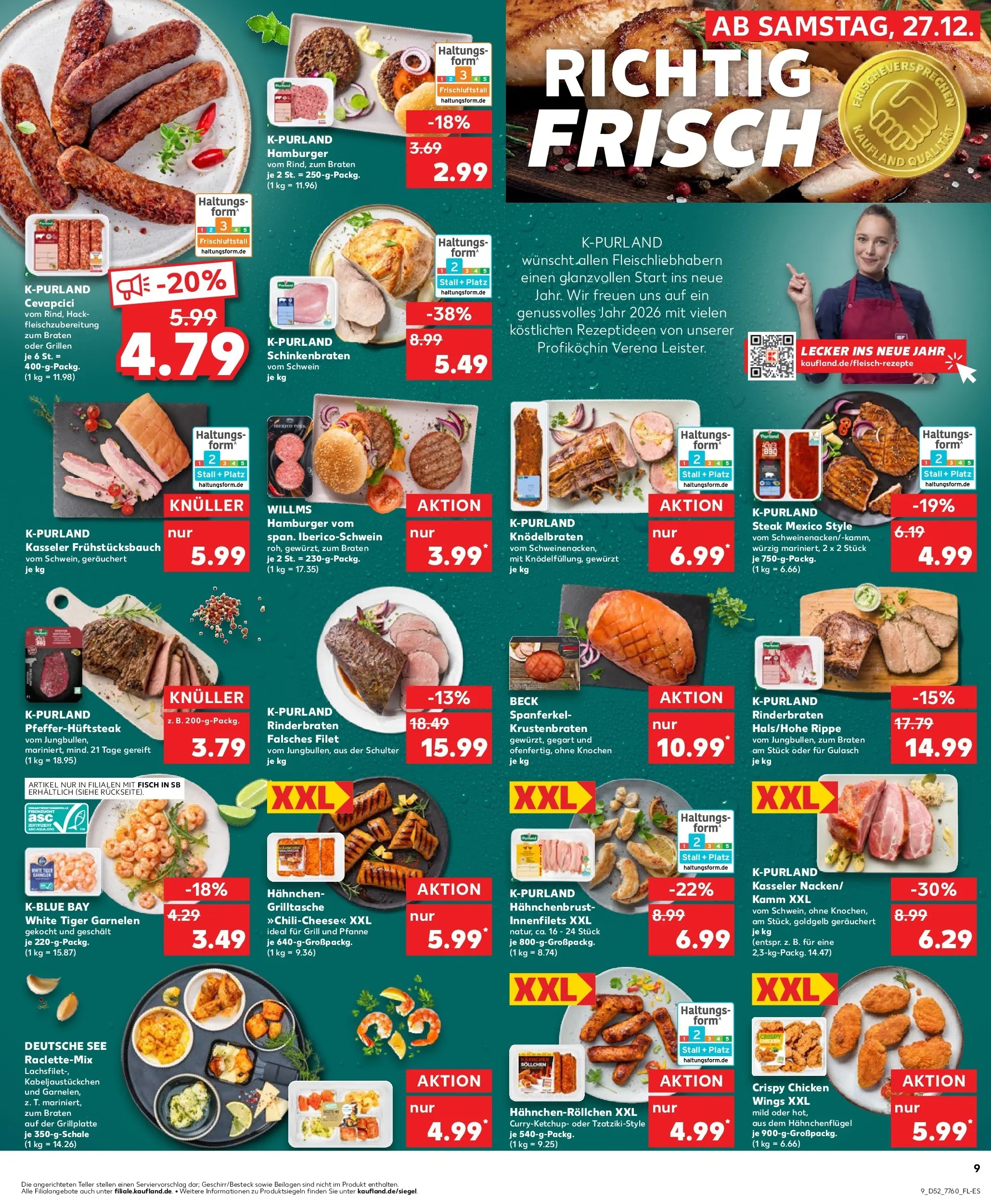 Prospekt Kaufland ab 26.12.2025 » Angebote Online zum Blättern | Seite: 9 | Produkte: Rinderbraten, Hahnchen, Cevapcici, Krustenbraten