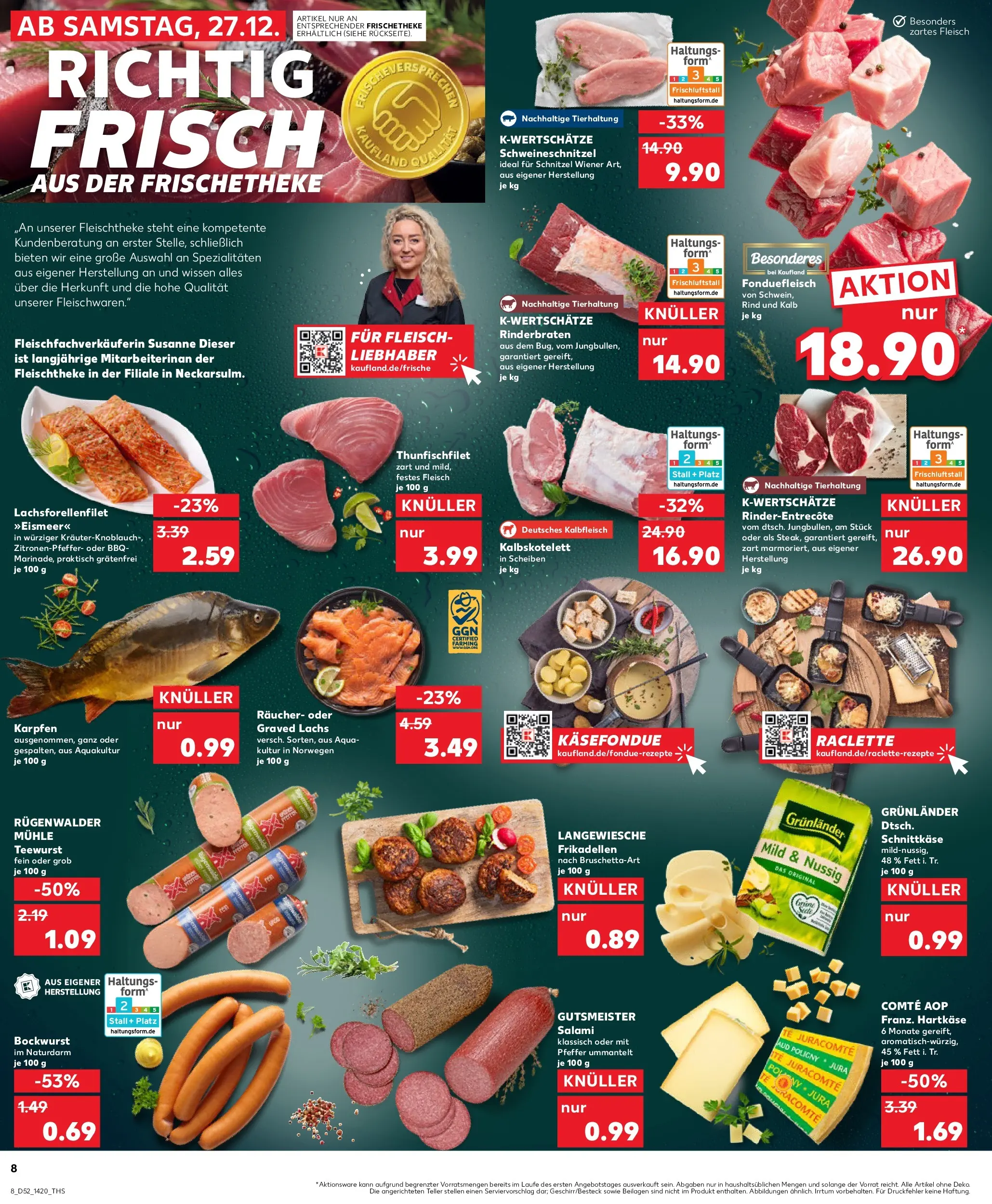 Prospekt Kaufland ab 26.12.2025 » Angebote Online zum Blättern | Seite: 8 | Produkte: Rinderbraten, Bockwurst, Lachs, Fleisch