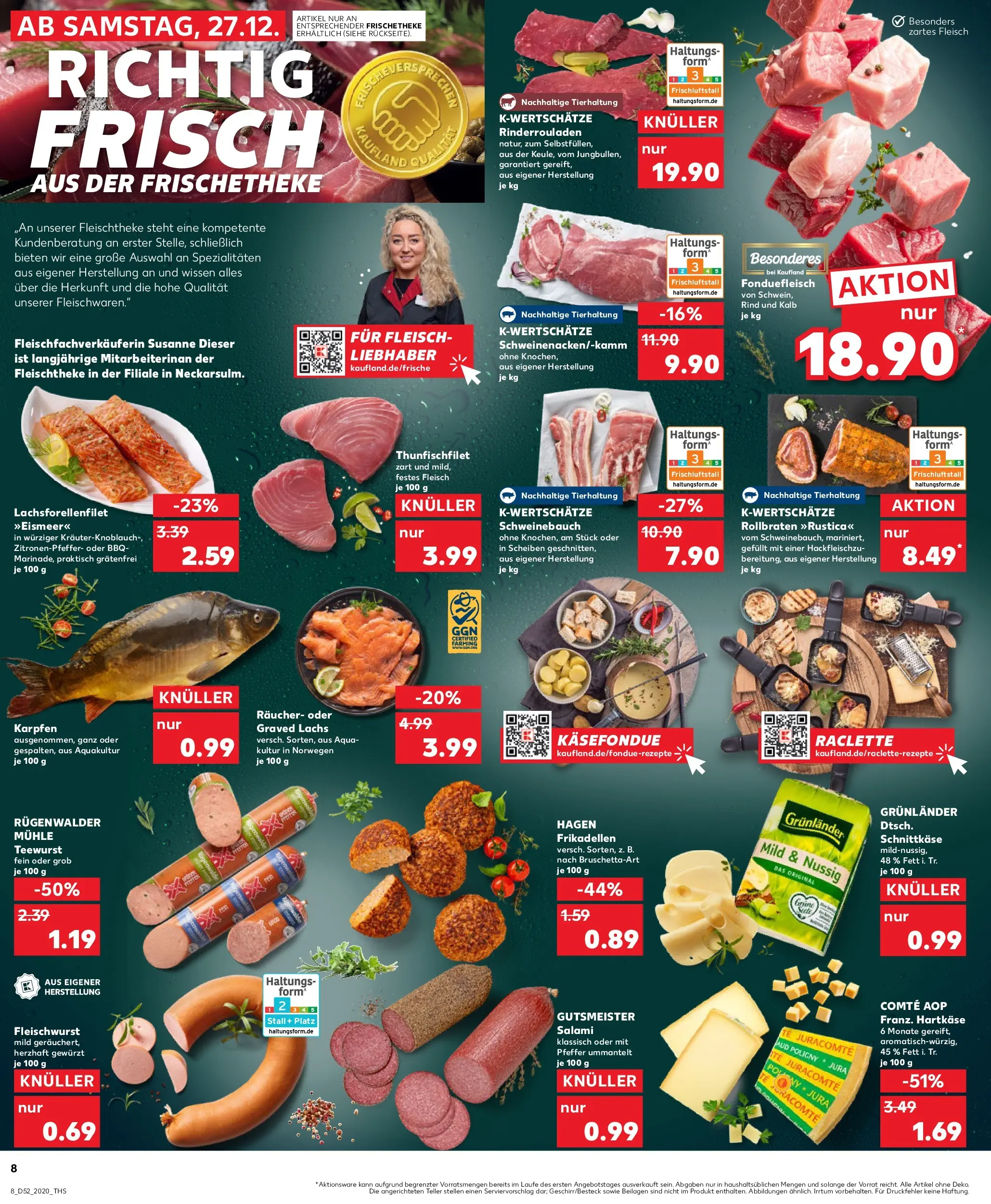 Prospekt Kaufland ab 26.12.2025 » Angebote Online zum Blättern | Seite: 8 | Produkte: Schweinebauch, Pfeffer, Salami, Raclette