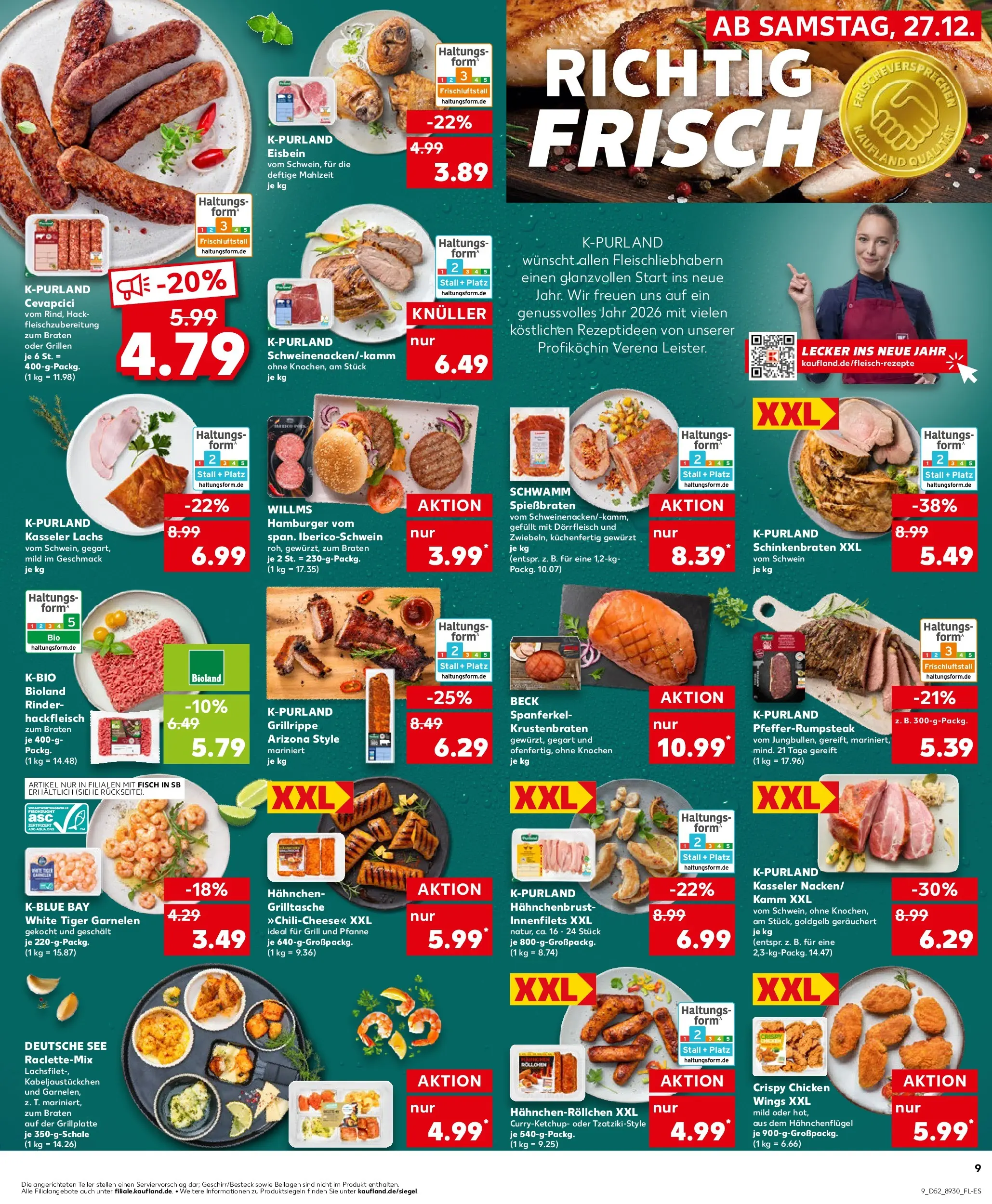 Prospekt Kaufland ab 26.12.2025 » Angebote Online zum Blättern | Seite: 9 | Produkte: Lachs, Steak, Hackfleisch, Hahnchenbrust