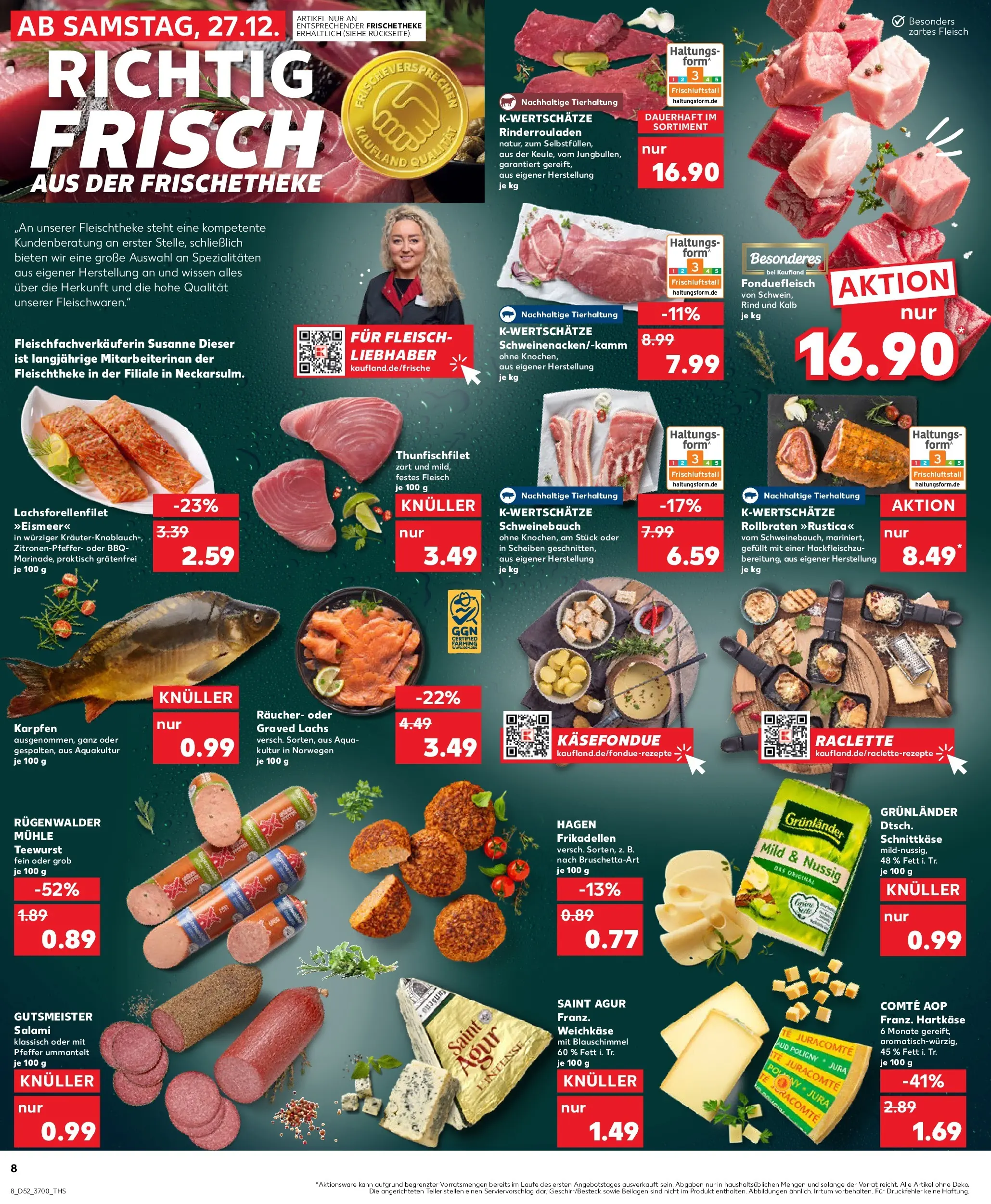Prospekt Kaufland ab 27.12.2025 » Angebote Online zum Blättern | Seite: 8 | Produkte: Schweinebauch, Lachs, Pfeffer, Salami
