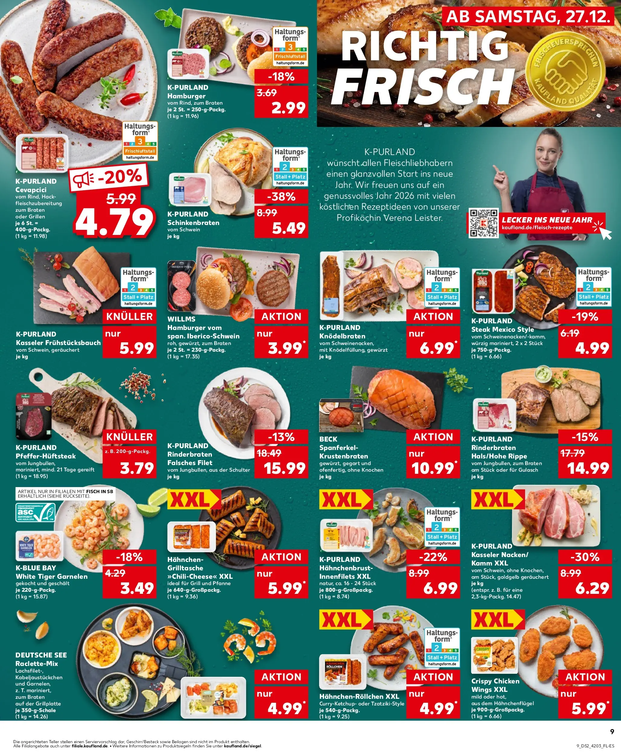 Prospekt Kaufland ab 26.12.2025 » Angebote Online zum Blättern | Seite: 9 | Produkte: Garnelen, Krustenbraten, Tiger garnelen, Steak