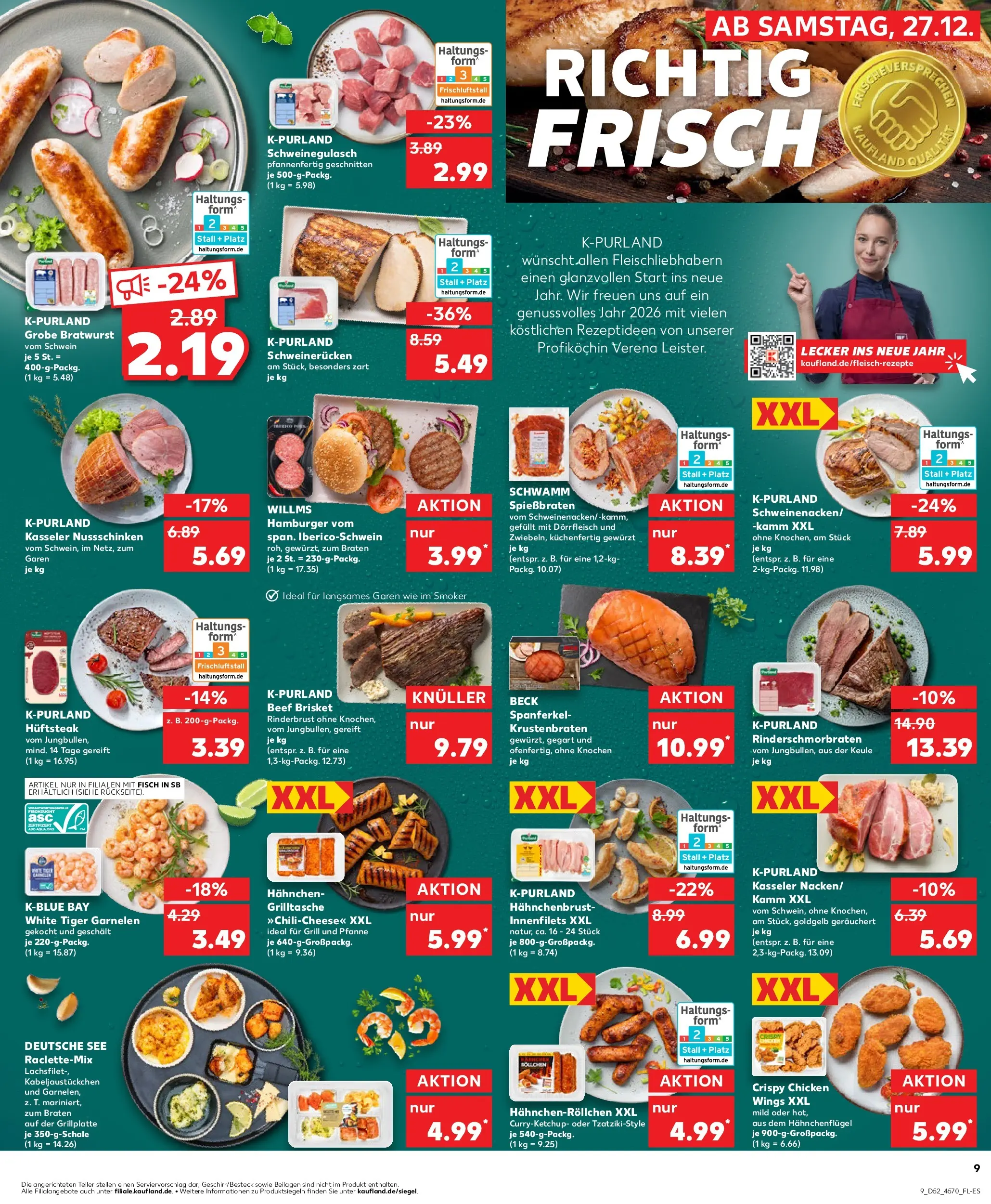 Prospekt Kaufland ab 27.12.2025 » Angebote Online zum Blättern | Seite: 9 | Produkte: Garnelen, Krustenbraten, Raclette, Hahnchenbrust