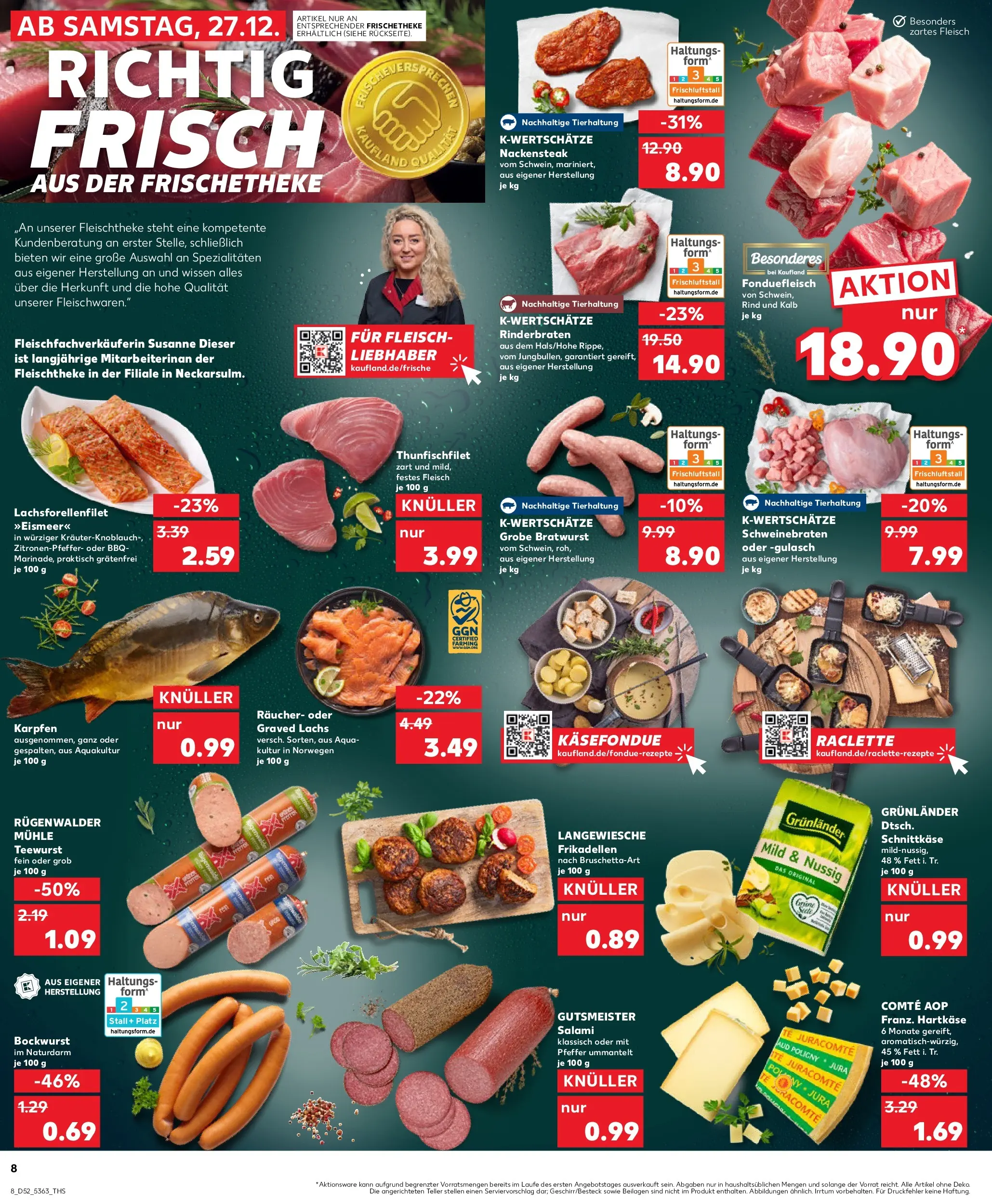 Prospekt Kaufland ab 27.12.2025 » Angebote Online zum Blättern | Seite: 8 | Produkte: Rinderbraten, Bockwurst, Bratwurst, Fondue