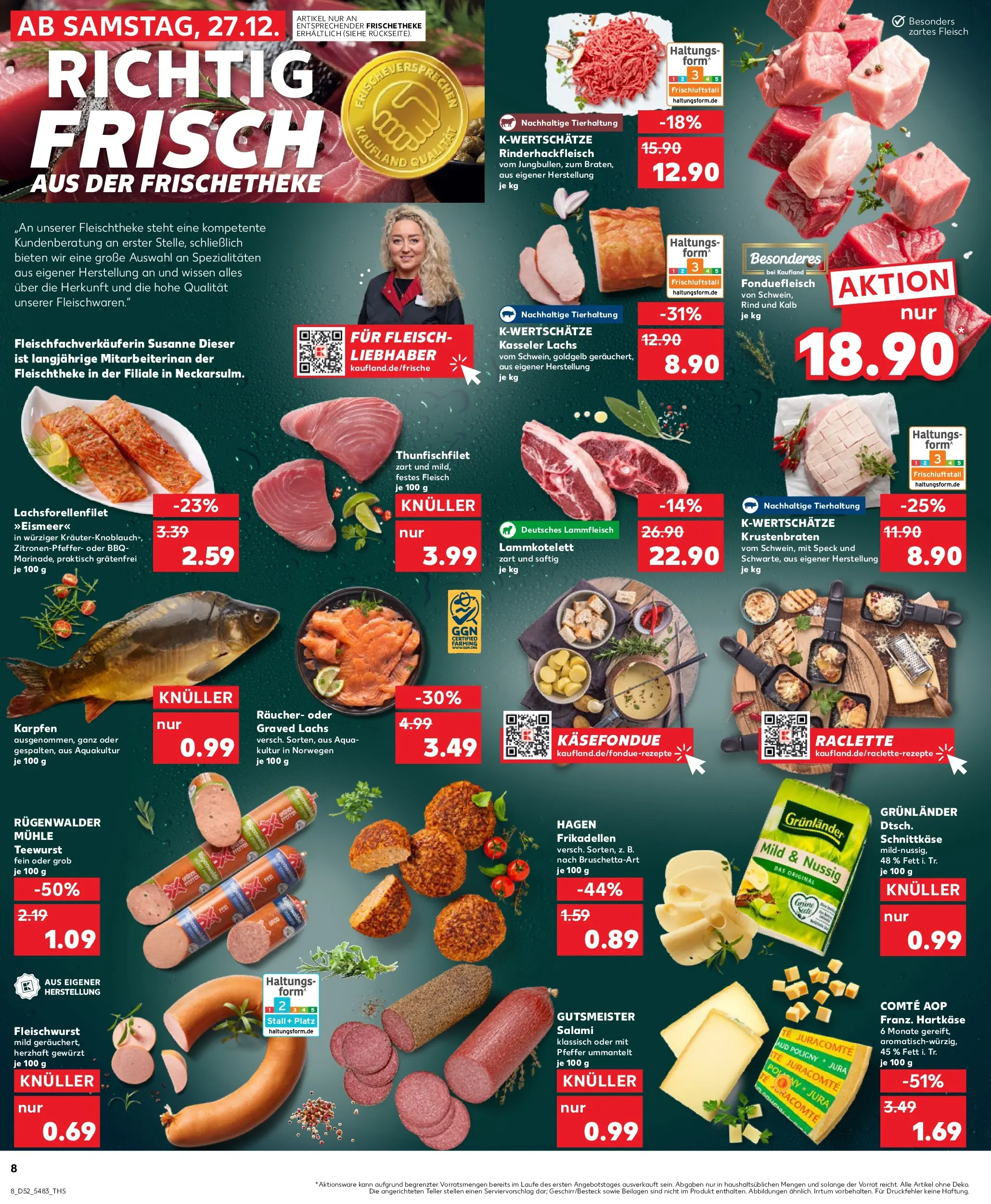 Prospekt Kaufland ab 27.12.2025 » Angebote Online zum Blättern | Seite: 8 | Produkte: Mühle, Salami, Raclette, Fondue