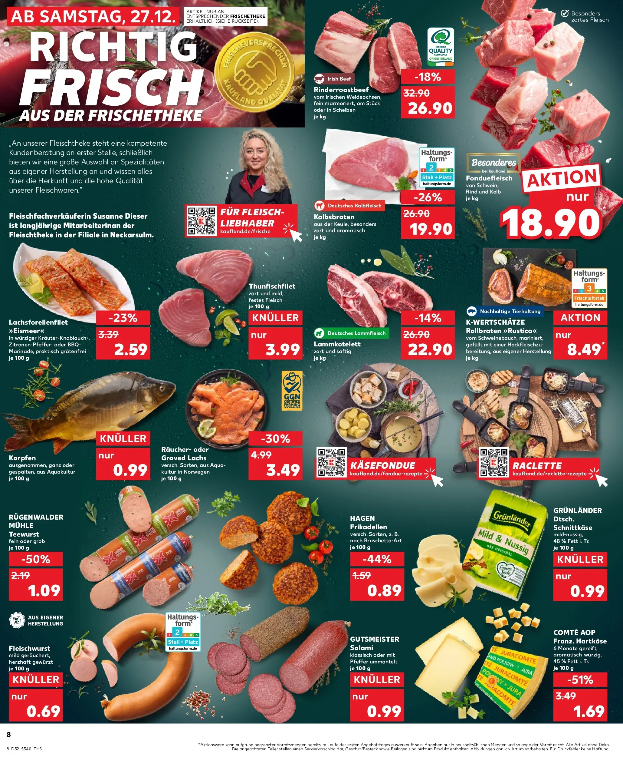 Prospekt Kaufland ab 27.12.2025 » Angebote Online zum Blättern | Seite: 8 | Produkte: Grunlander, Pfeffer, Salami, Raclette