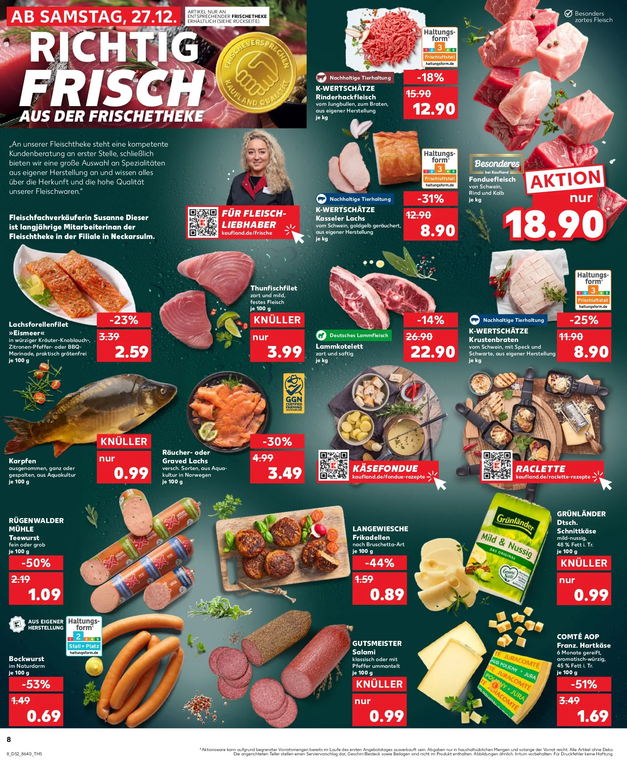 Prospekt Kaufland ab 27.12.2025 » Angebote Online zum Blättern | Seite: 8 | Produkte: Krustenbraten, Grunlander, Pfeffer, Salami