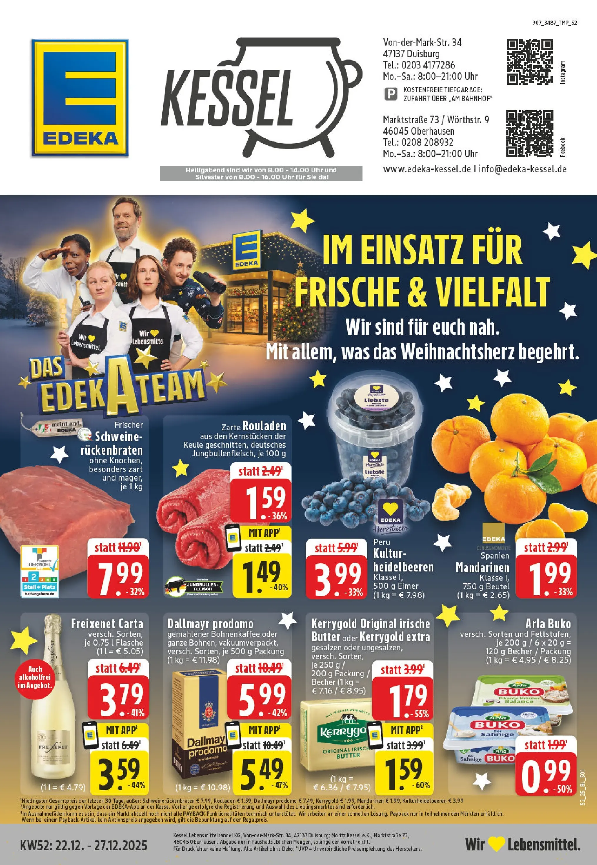 Edeka prospekt Oberhausen	 (ab 22.12.2025) » Angebote Online | Seite: 1 | Produkte: Butter, Freixenet, Heidelbeeren, Fleisch
