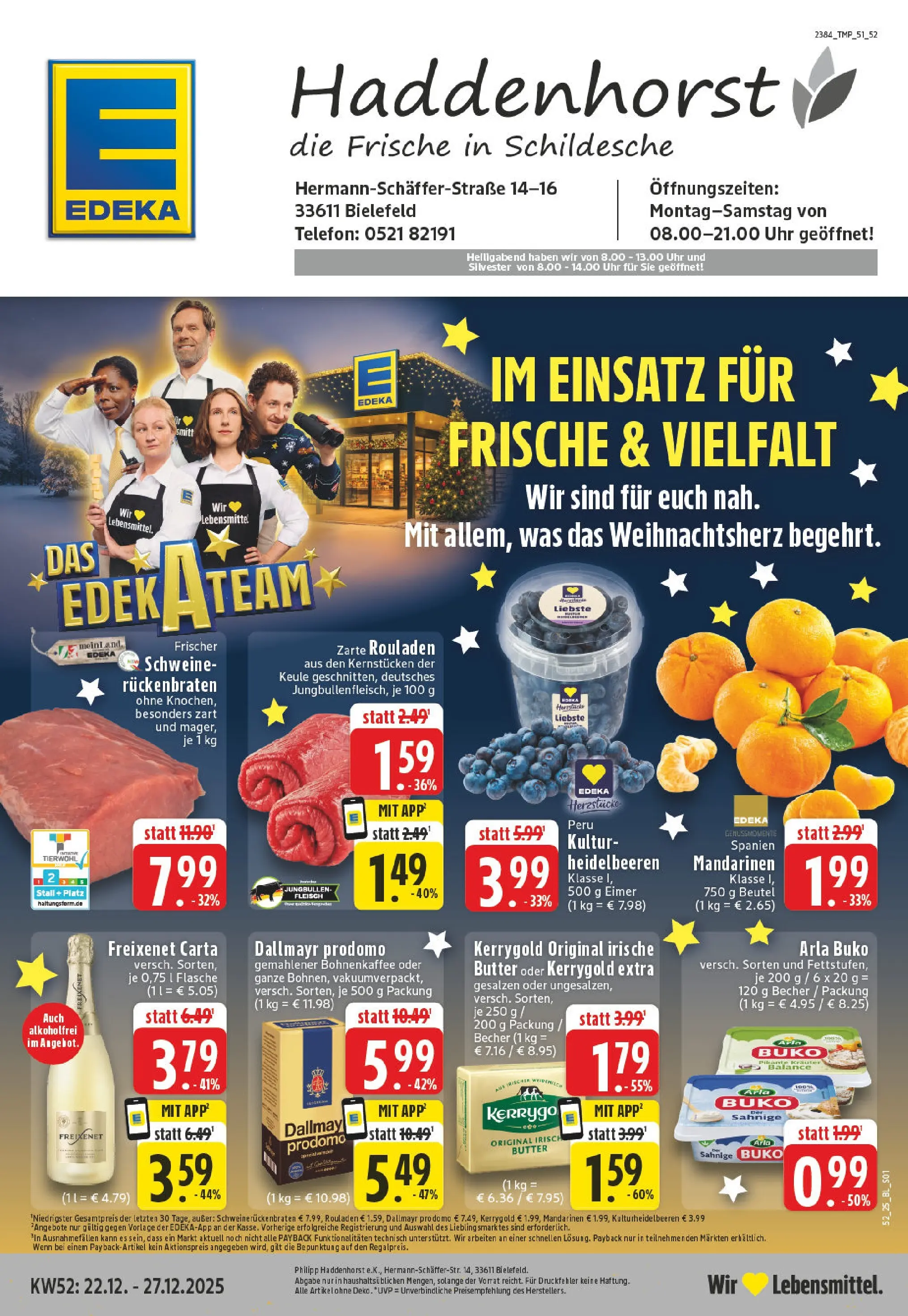 Edeka prospekt Bielefeld	 (ab 22.12.2025) » Angebote Online | Seite: 1 | Produkte: Butter, Freixenet, Arla buko, Fleisch