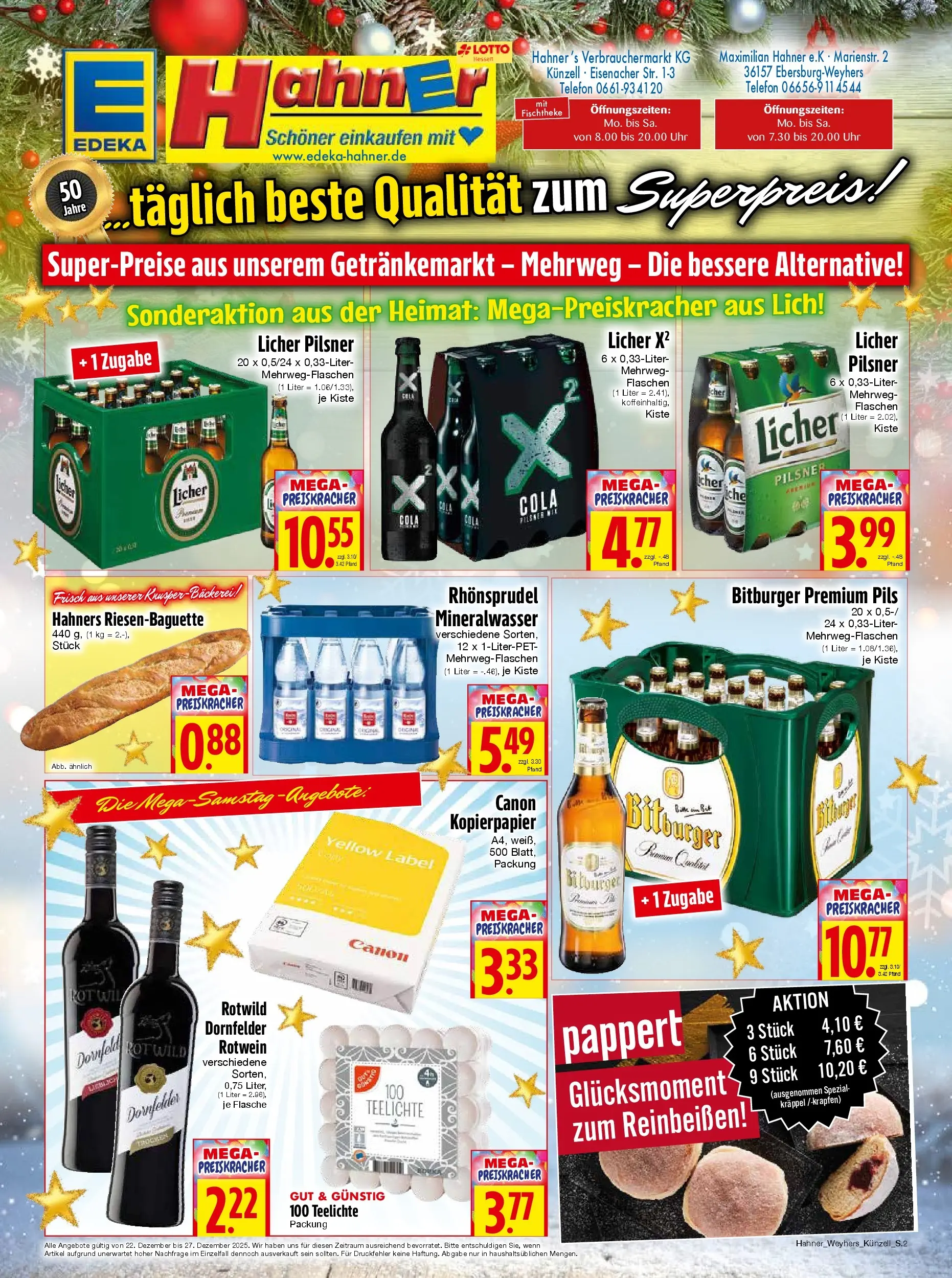Entdecke - Edeka Hahner: Wochenangebote (ab 21.12.2025) zum Blättern | Seite: 2 | Produkte: Cola, Rotwein, Mineralwasser, Rhonsprudel