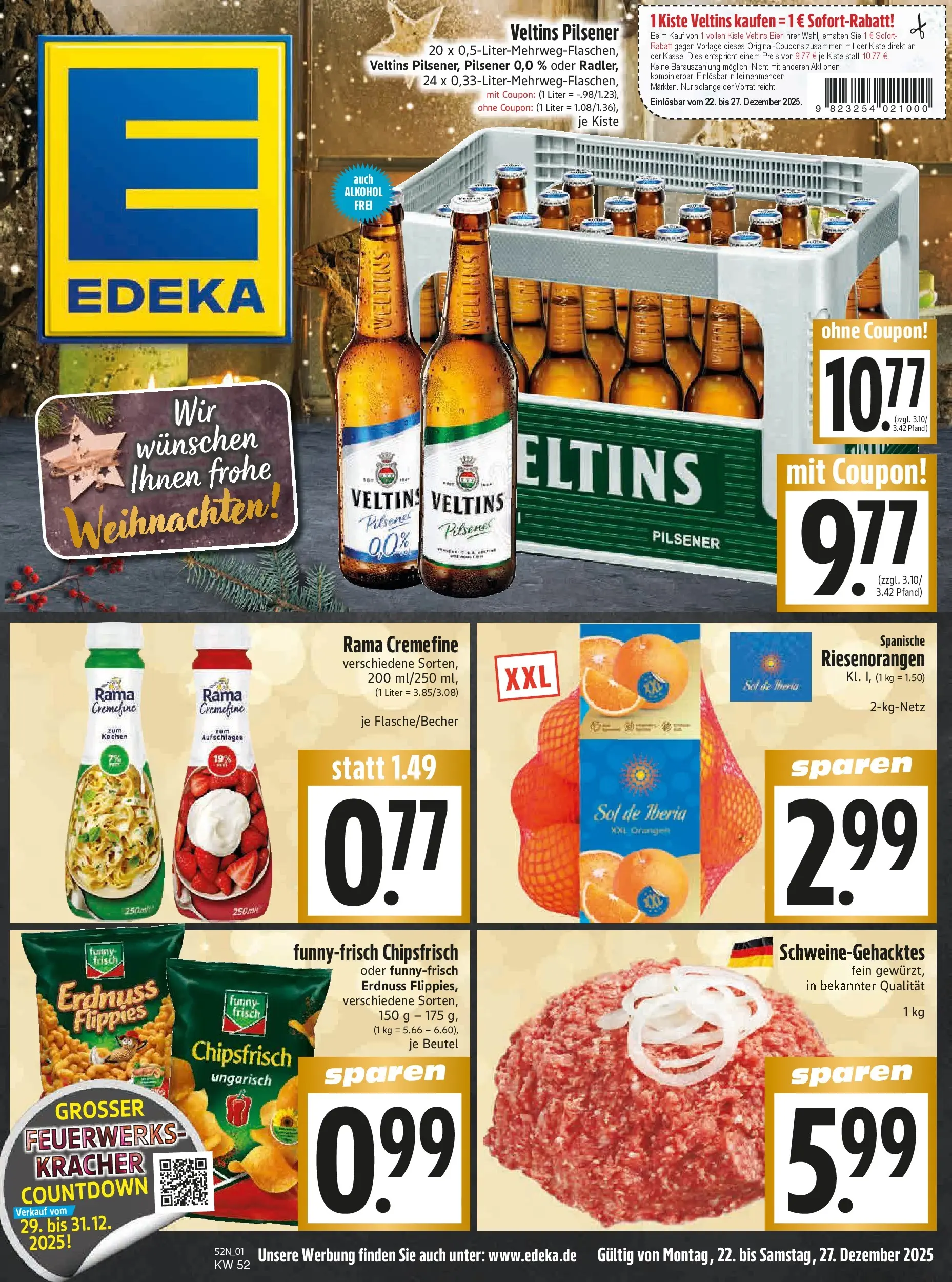 Entdecke - Edeka Hahner: Wochenangebote (ab 21.12.2025) zum Blättern | Seite: 3 | Produkte: Rama, Bier, Rama cremefine, Veltins