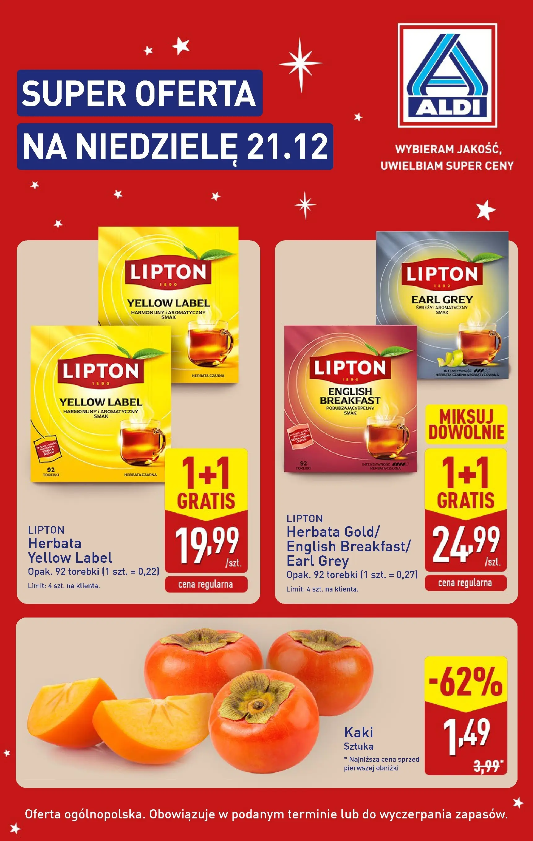 Aldi - Tylko w niedzielę w ALDI od 20.12.2025 - Ulotka PDF, promocje | Strona: 1 | Produkty: Kaki, Herbata, Torebki