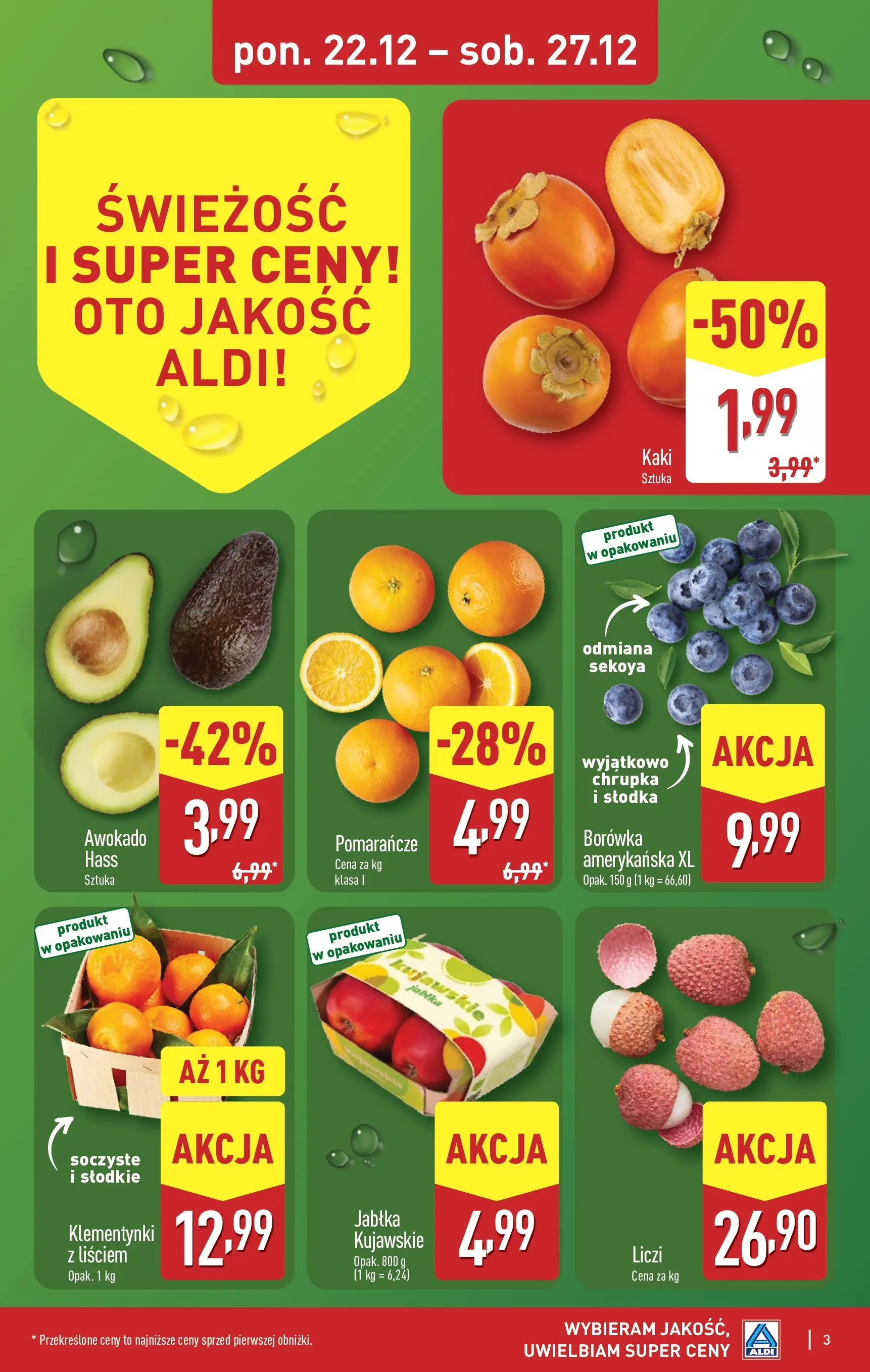 Aldi - Święta w super cenach w ALDI od 21.12.2025 - Ulotka PDF, promocje | Strona: 3 | Produkty: Kaki, Jabłka, Pomarańcze, Awokado