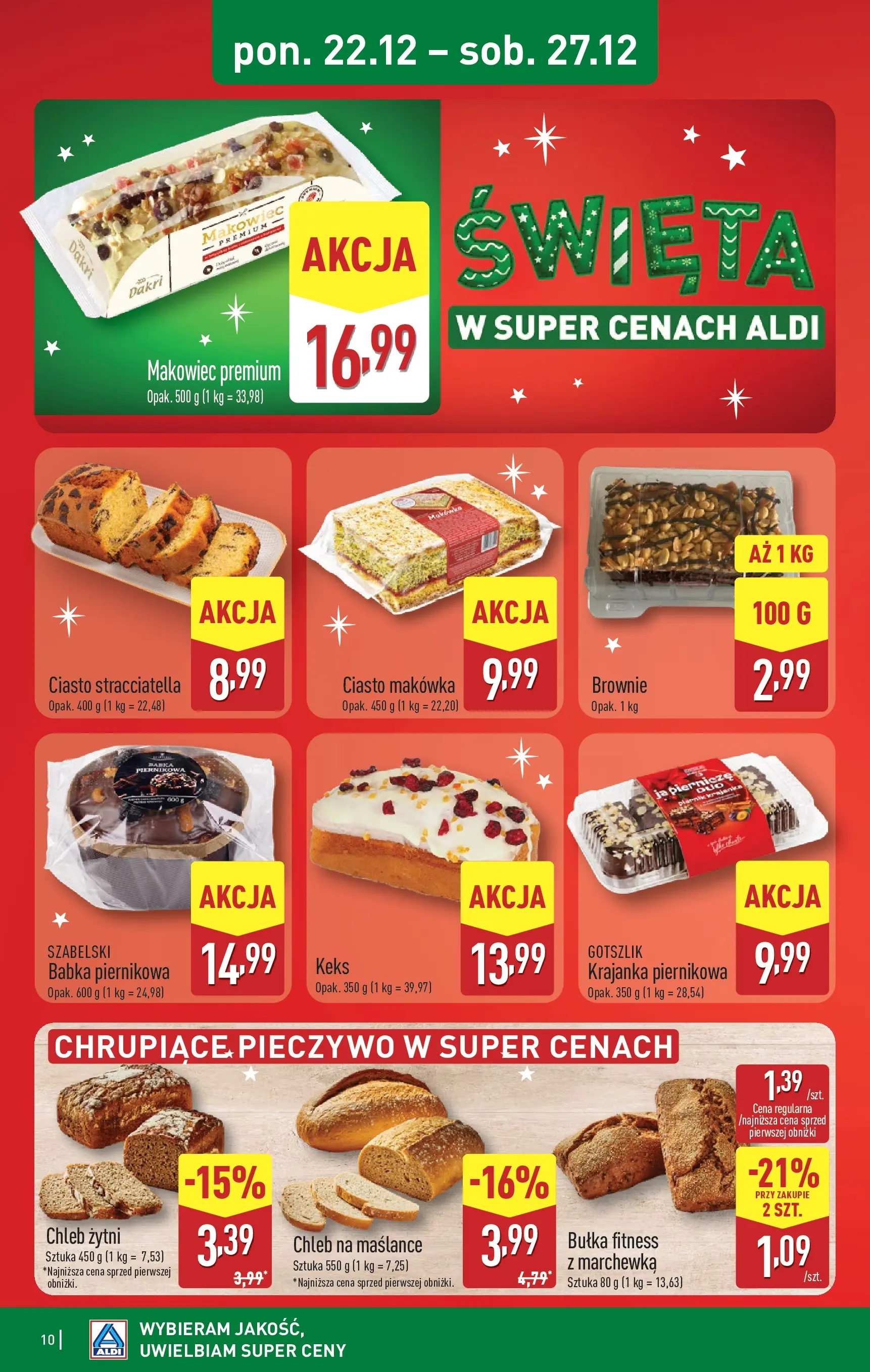 Aldi - Święta w super cenach w ALDI od 21.12.2025 - Ulotka PDF, promocje | Strona: 10 | Produkty: Pieczywo, Ciasto, Chleb żytni, Bułka fitness