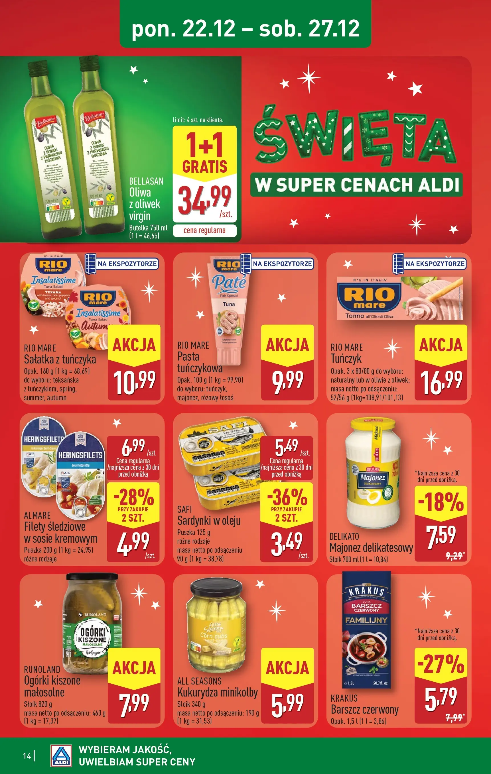 Aldi - Święta w super cenach w ALDI od 21.12.2025 - Ulotka PDF, promocje | Strona: 14 | Produkty: Kukurydza, Zupa, Ogórki, Majonez