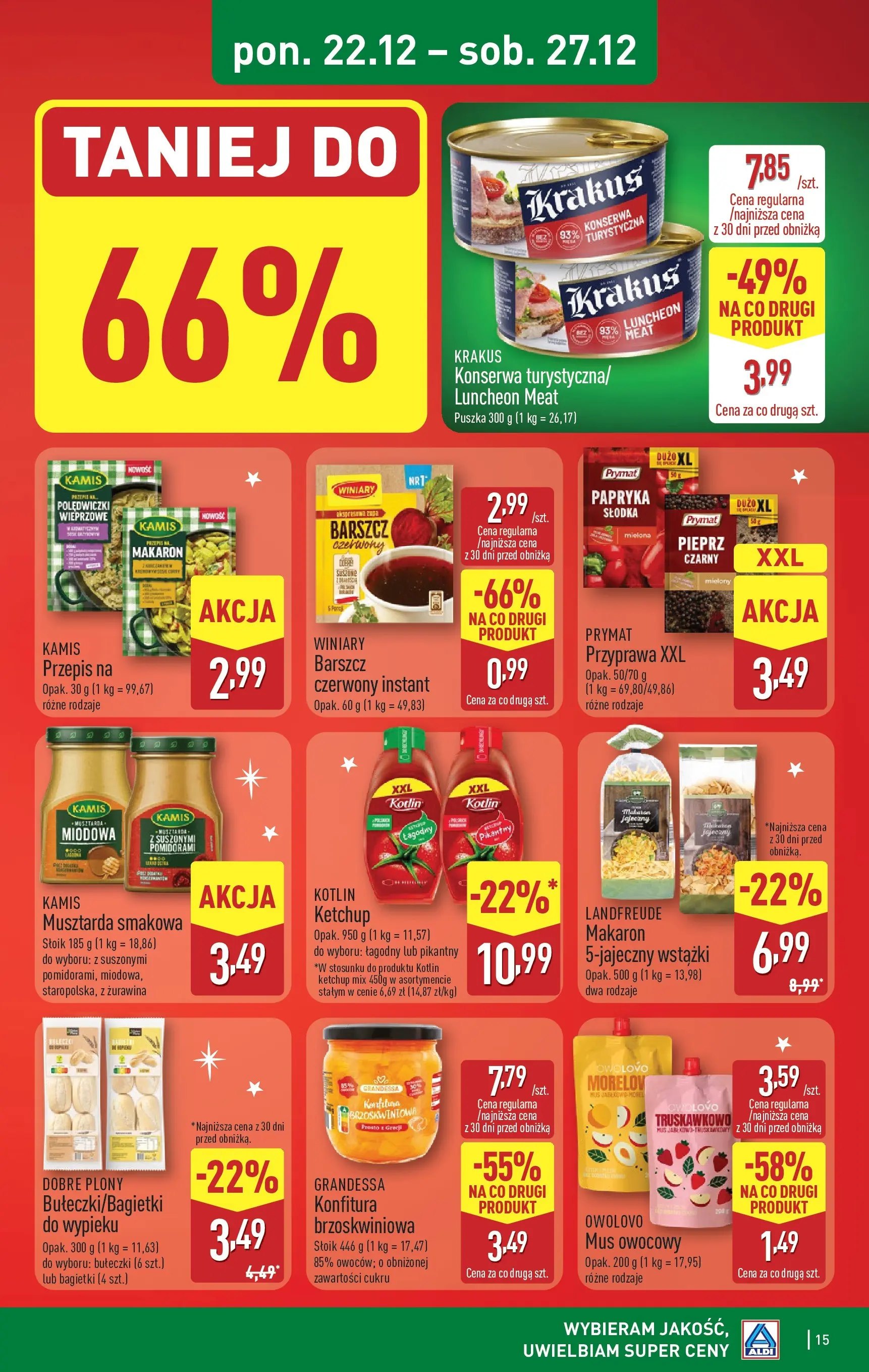 Aldi - Święta w super cenach w ALDI od 21.12.2025 - Ulotka PDF, promocje | Strona: 15 | Produkty: Barszcz, Ketchup, Żurawina, Makaron